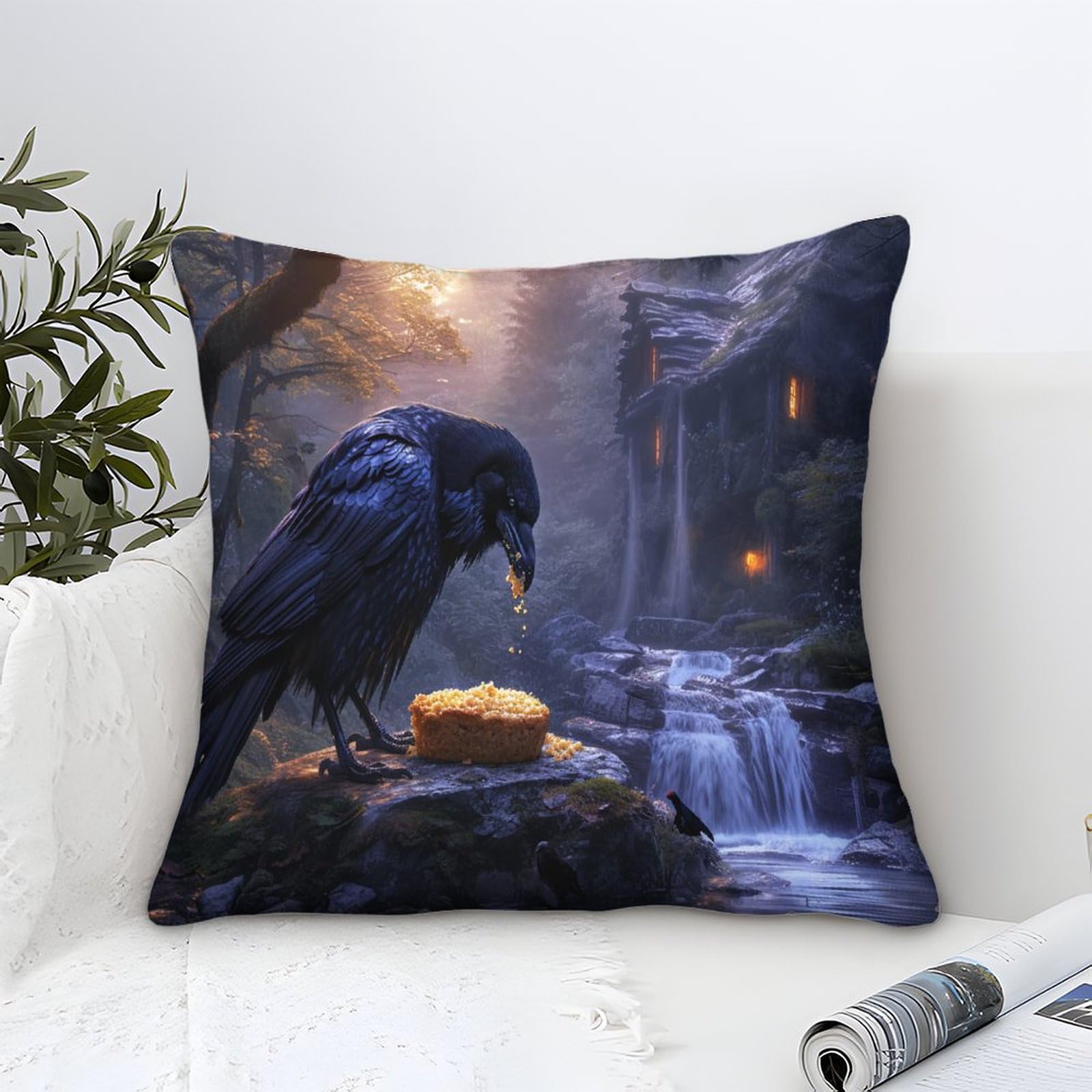 Unrxjzlvm Style-1 Crow Cushion Cover 1 Pack Decorative Machine Washable Pillowcases Square Cushions With Invisible Zipper Cushion Covers For Sofa Couch Home Bedroom Throw Pillow Case 45X45cm