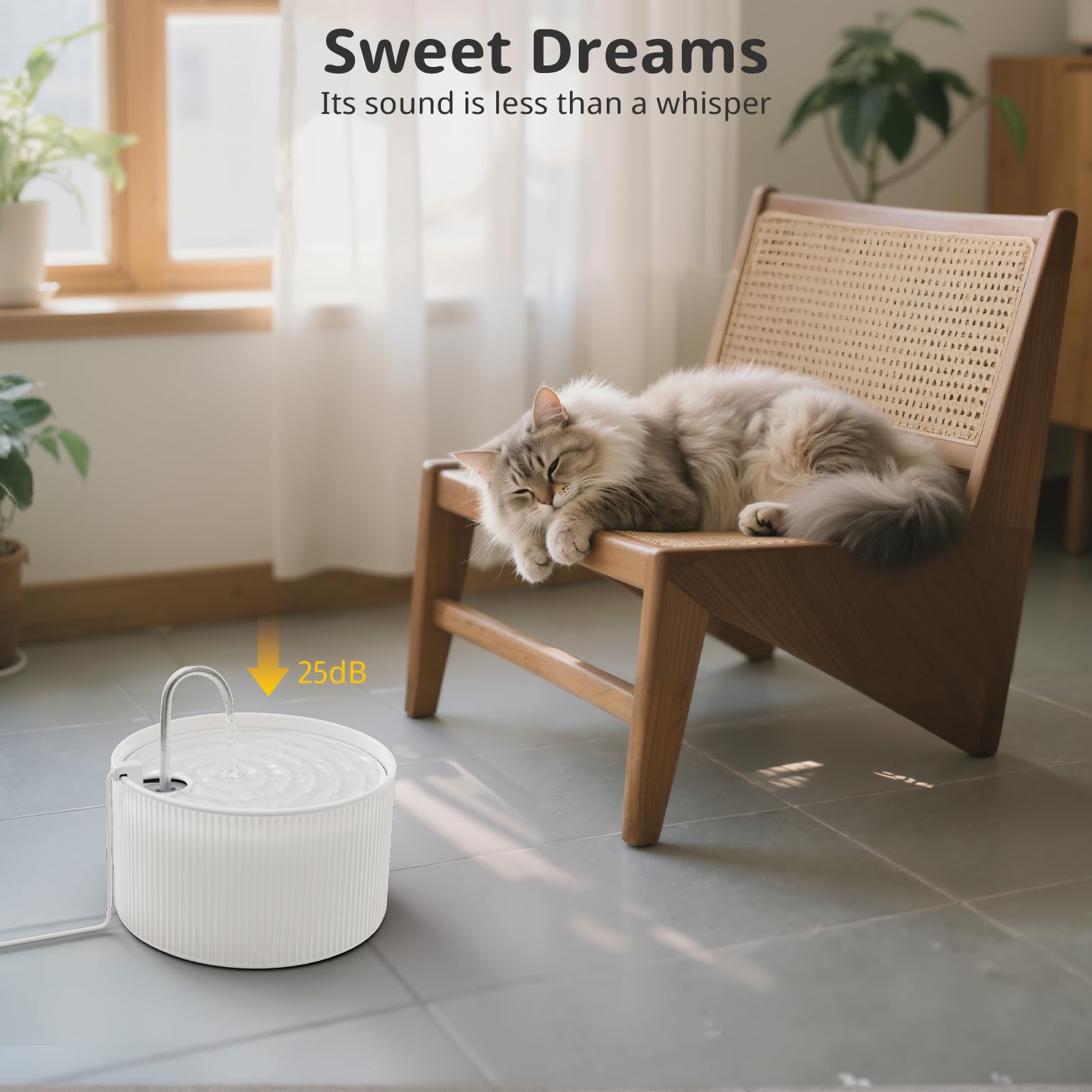 Fuente de agua de cerámica para gatos, fuente de agua automática de cerámica para gatos y perros, para interiores con bomba ultrasilenciosa, filtro y esponja de repuesto (blanco)