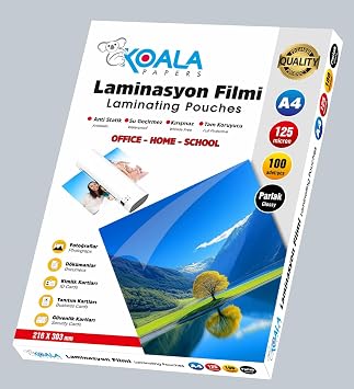 Koala Papers A4 Laminasyon Filmi 125 Micron 100'lü Doküman Koruma ve Parlaklık Sağlayan