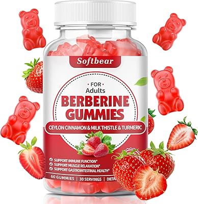 softbear Berberine with Ceylon Cinnamon Gummies Organic Berberine HCL 1500mg for Metabolism Immune Health Sugar-Free Berberine Supplements Strawberry Flavored 60 Count