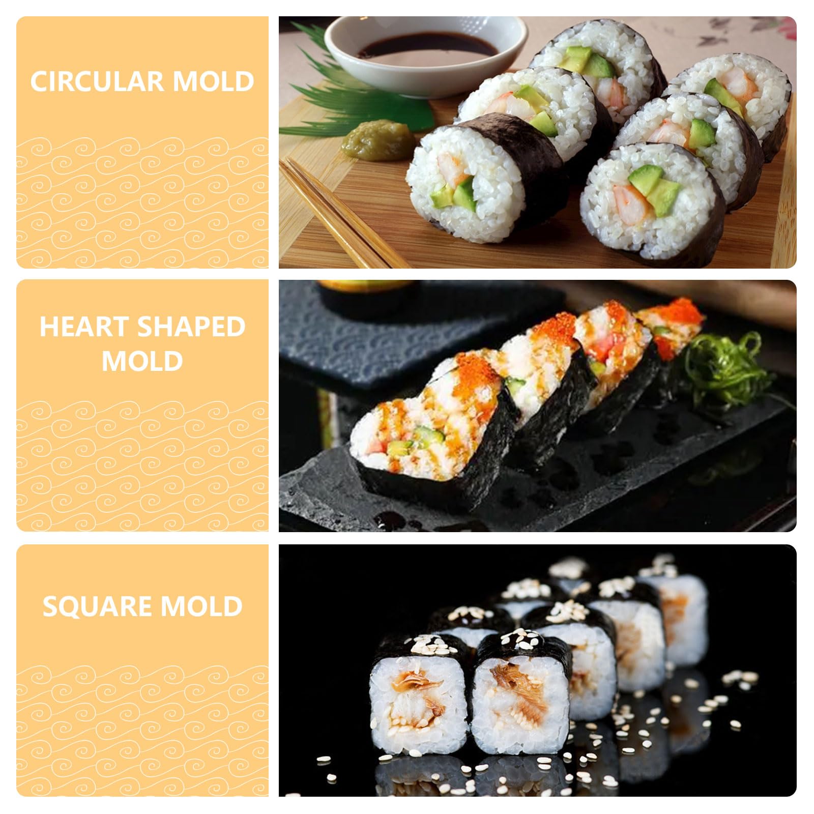 HI NINGER Sushi Maker Kit Completo, 20 Pezzi Set per adatto ai principianti da preparare da soli, con stampo per polpette di riso, coltello, tappetino, bacchette, bset completo Piatti da sushi(Nero)