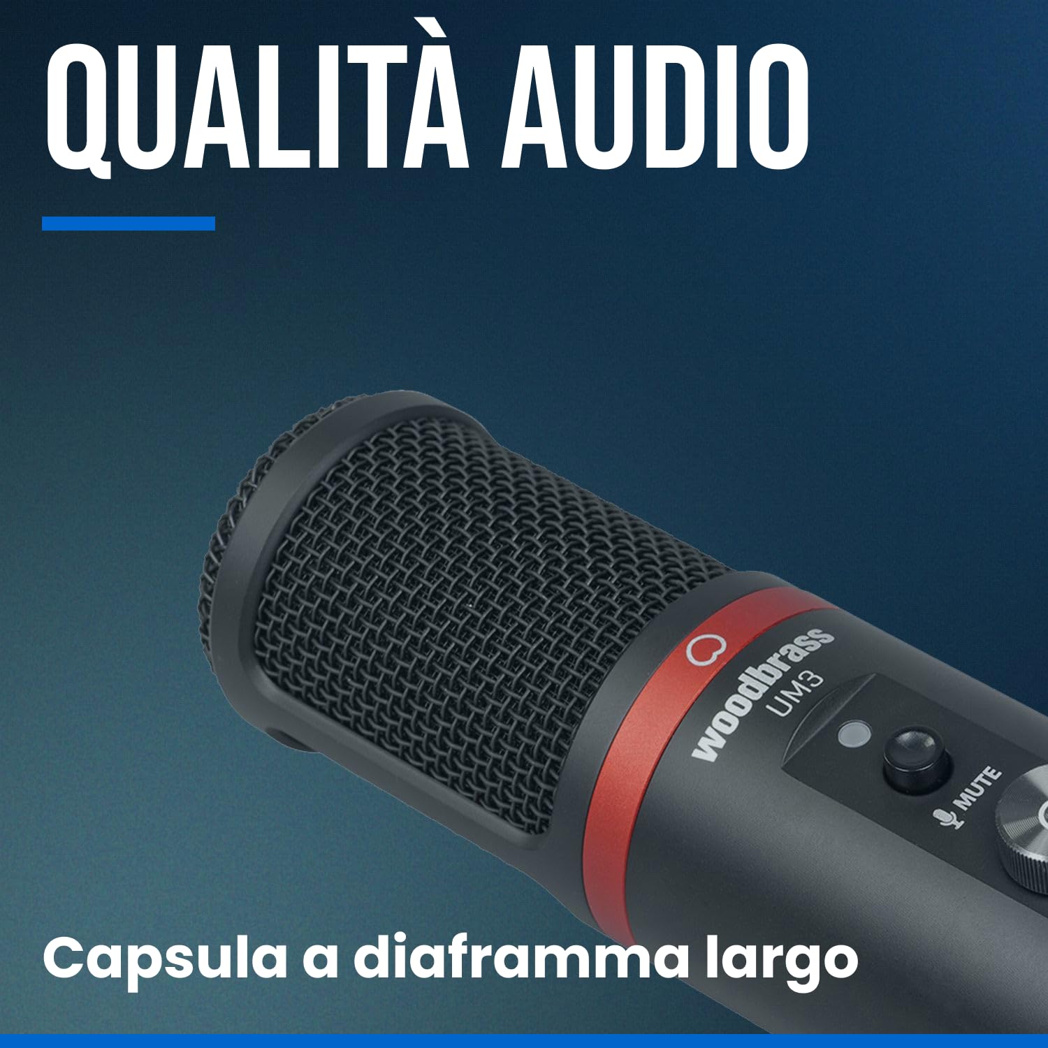 WOODBRASS UM3 - Micro Streaming, Podcast, Videoconferenza, Gaming. Microfono USB -C Plug & Play standalone per PC/Mac/PS4/PS5 ideale per registrazione e live Twitch, Discord, Youtube