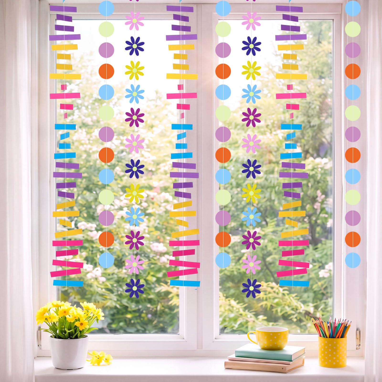 Tiamon 12 Pcs Hippie Paper Garland Party Streamer Banner, Colorful