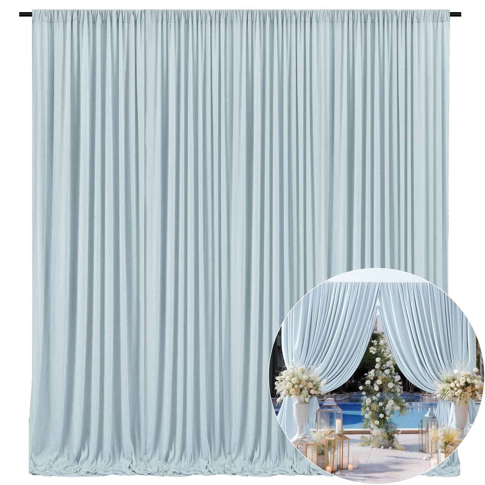 10 x 10 Feet Blueish Gray Backdrop Curtain for Partie, Background Curtains for Photoshoot, Birthday, Wedding, Halloween, Thanksgiving, Christmas Day,