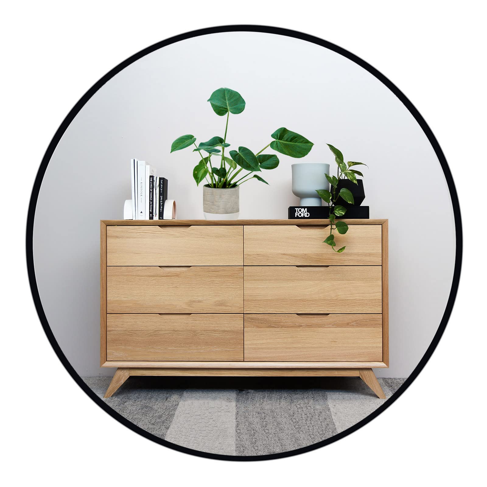 Oruii Round Mirror, 22 inch Black Circle Mirror, Matte Black Metal Frame