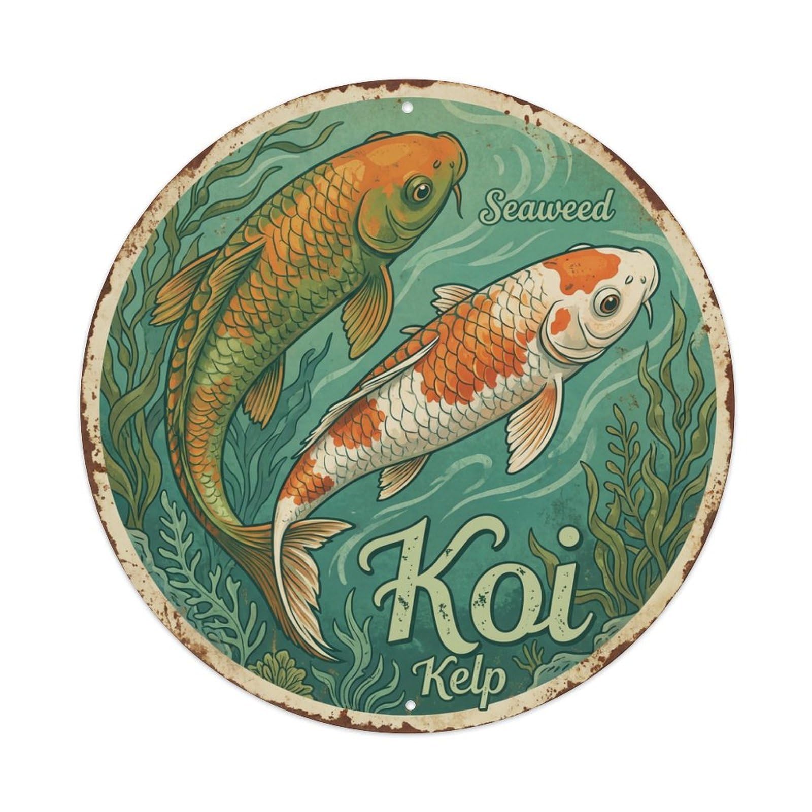 Metal Tin Sign Koi Fish Hot Blazing Fiery Japan Vintage