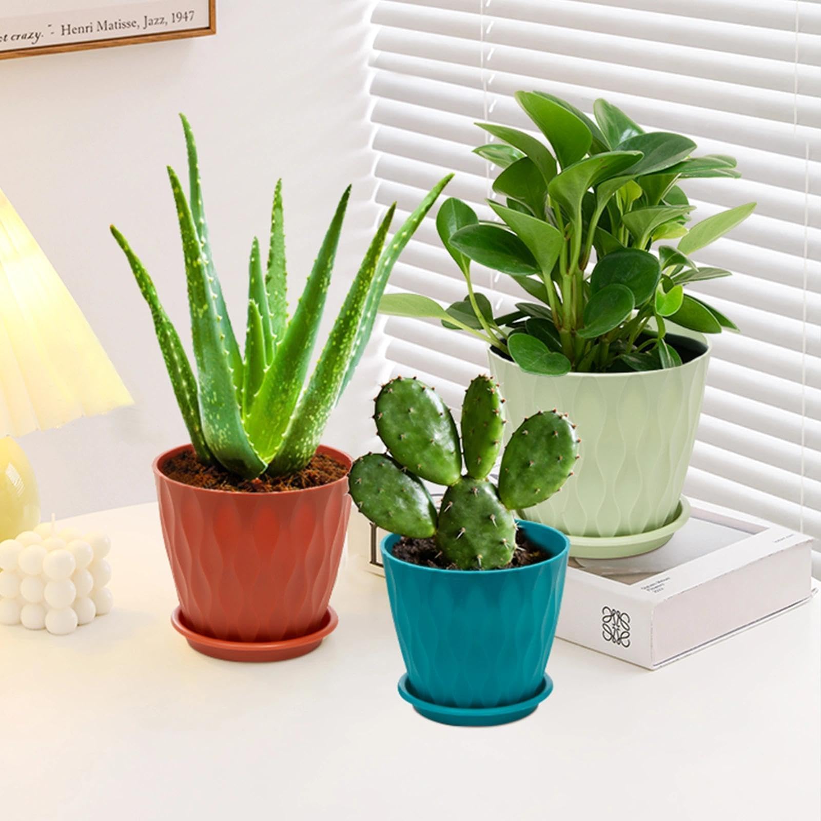Omtofo Maceteros Decorativos Interior, Set de 6 Maceta Plástico con Apertura Base 10cm, con Agujero Drenaje, Macetas Pequeñas en PP para la Cocina, balcón, Plantas de jardín, Macetas Vivero — view 6