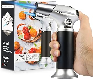Tencoz Kitchen Blow Torch: Refillable Adjustable Flame Cooking Torch with Safety Lock for Crème Brûlée, BBQ, Baking, DIY Soldering (Butane Not Included)