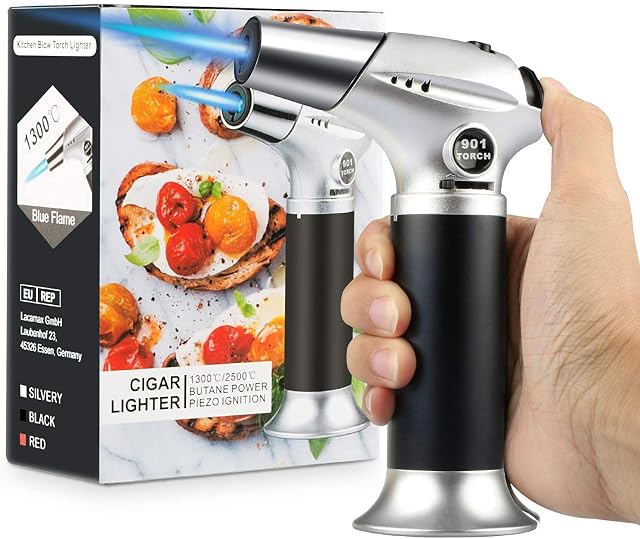 Blow Torch Home-Grade Kitchen Cooking Torch with Lock Adjustable Flame Refillable Mini Blow Torch Lighter for BBQ Baking