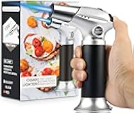 Blow Torch, Home-Grade Kitchen Cooking Torch with Lock Adjustable Flame Refillable Mini Blow Torch Lighter for BBQ, Baking, Brulee Creme,Light Cooking Tasks,DIY Soldering (Butane Gas Excluded)