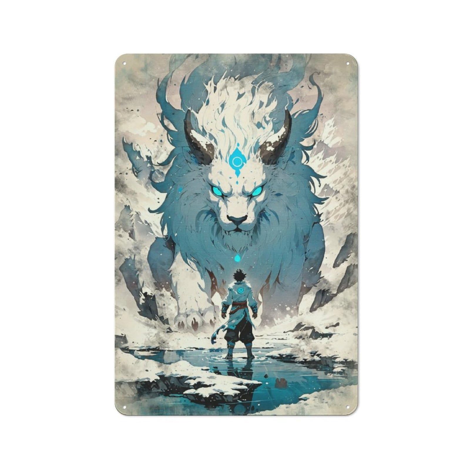 Junmoney White Lion Spirit Rustic Metal Sign 30X20cm Featuring For Hallway Wall, For Collectors Decorating Hallways And Entrance Areas