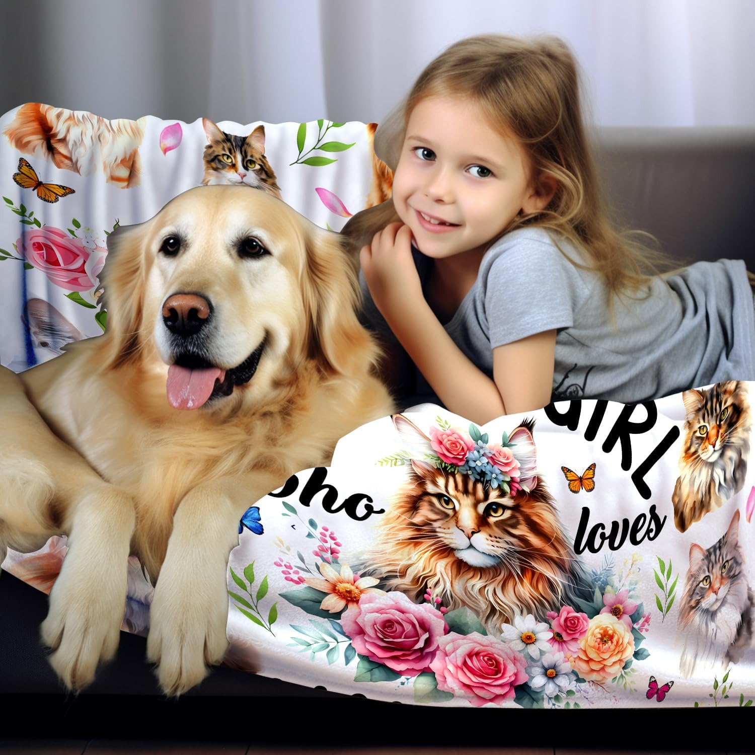 Cute Maine Coon Cat Blanket Gifts for Cat Lover Girls Women Kids Adults Soft Flannel Kitten Plush Maine Coon Throw Blankets for Birthday 60"X50"