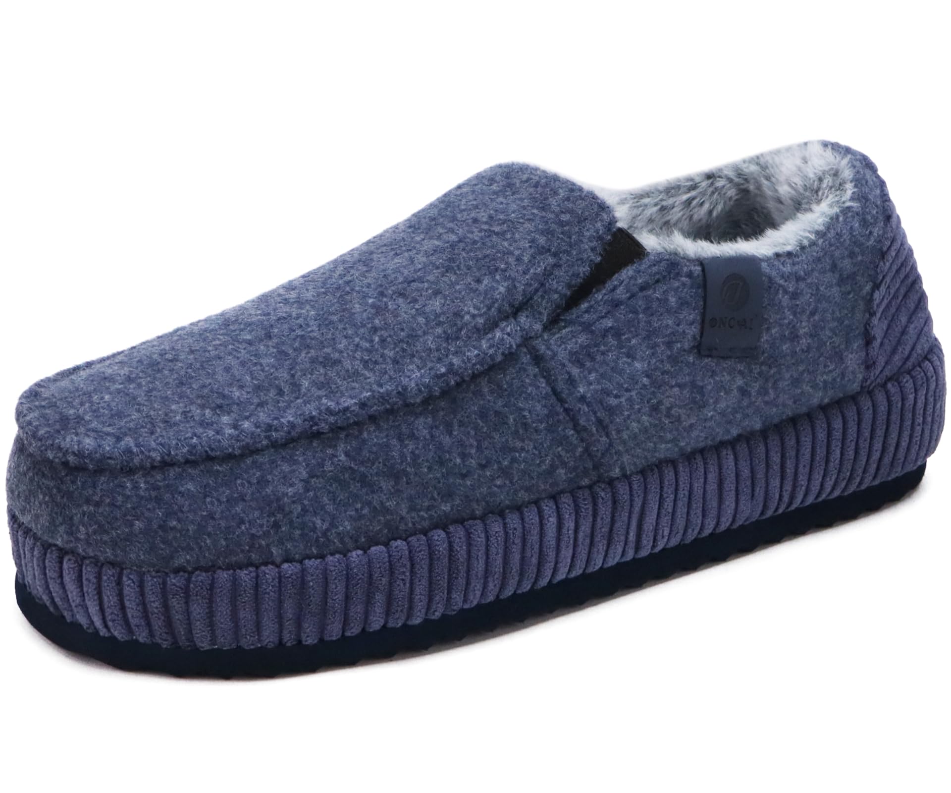 ONCAI Mens Clog Slippers with Arch Support Stripe Faux Fur Cotton-Blend  High-Density Memory Foam Warm House Slippers Slip-on Indoor Outdoor Rubber 