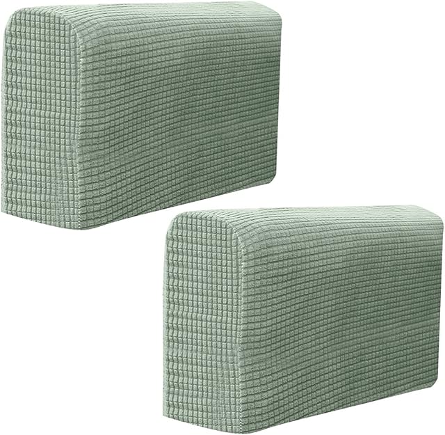 WINOMO Sofa Cover 2pcs Armrest Covers for Chairs and Sofas Couch Elastic Sofa Armrest Cover Armrest Covers Anti- Slip Furniture Protector Washable Armchair Slipcovers Cloth (Green) Armchair Cover