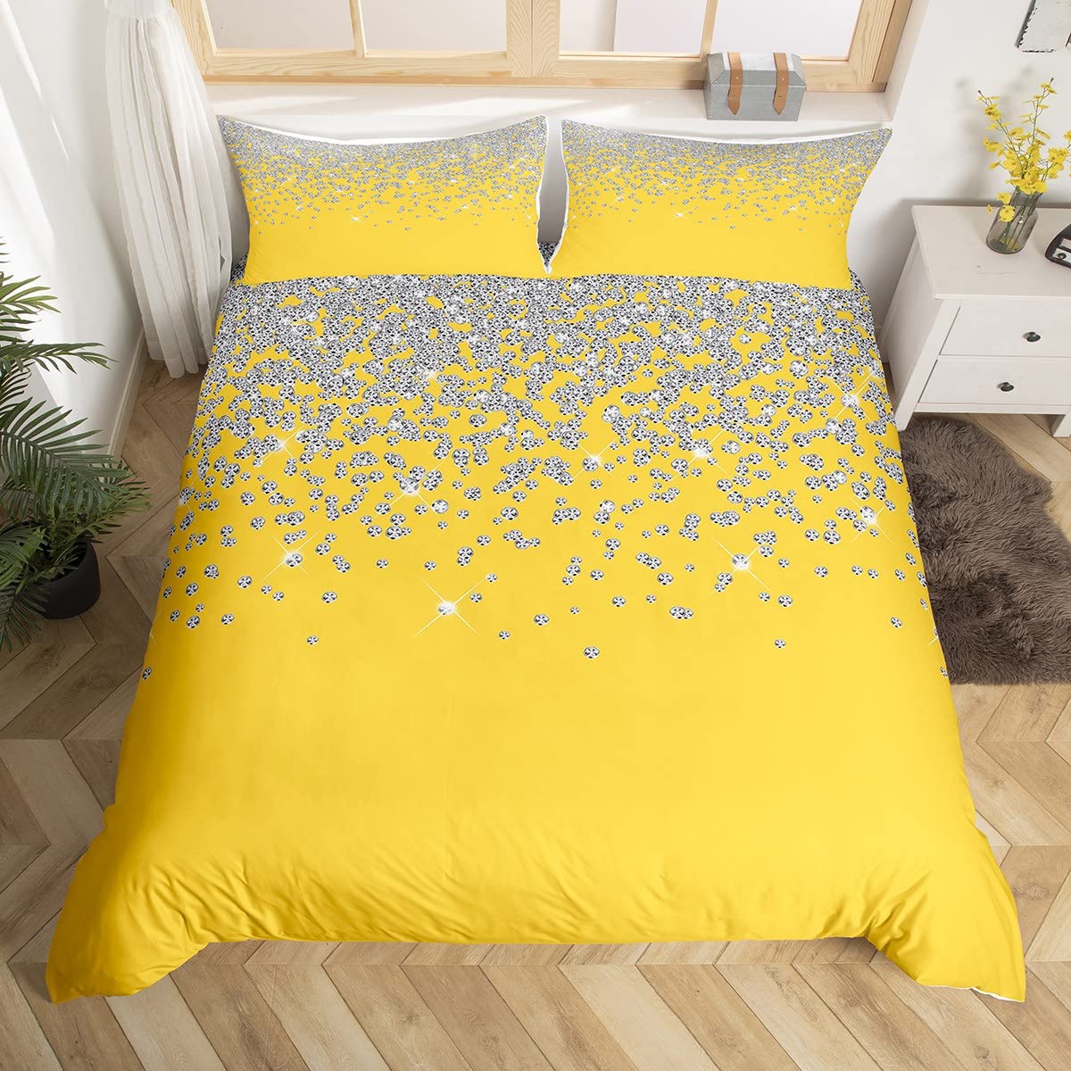 Parure de lit paillettes argentées sans texture rugueuse super king