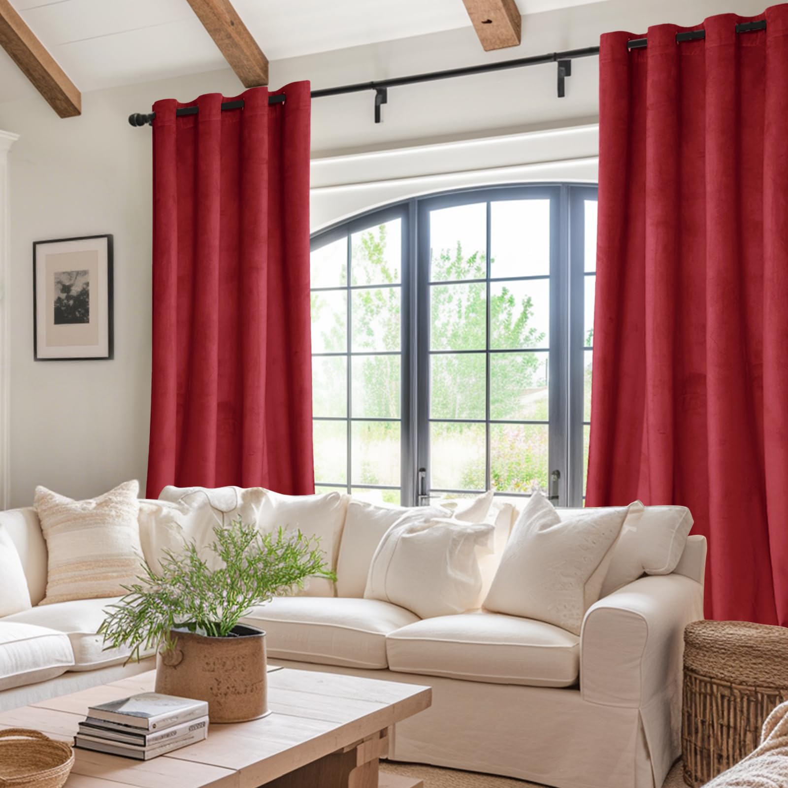 JIUZHEN Tende in velluto rosso, 244 cm, in morbido velluto oscurante, con occhielli, isolate termicamente, riduzione del rumore, per feste/matrimoni, 132 x 244 cm, set di 2 pannelli, rosso vino