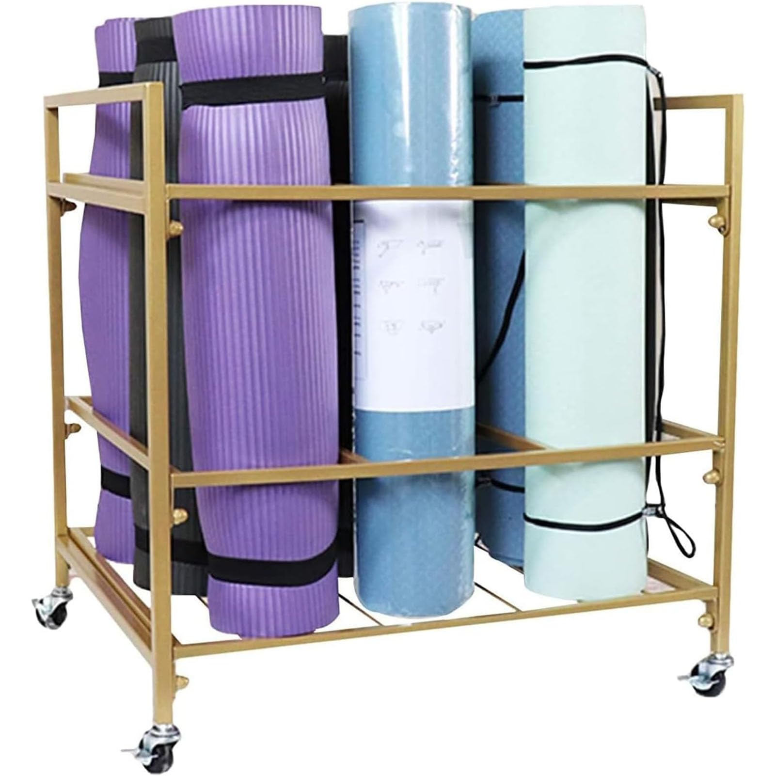 Chariot de stockage de tapis de yoga en métal noir à roues pour 9 tapis de fitness pour gym