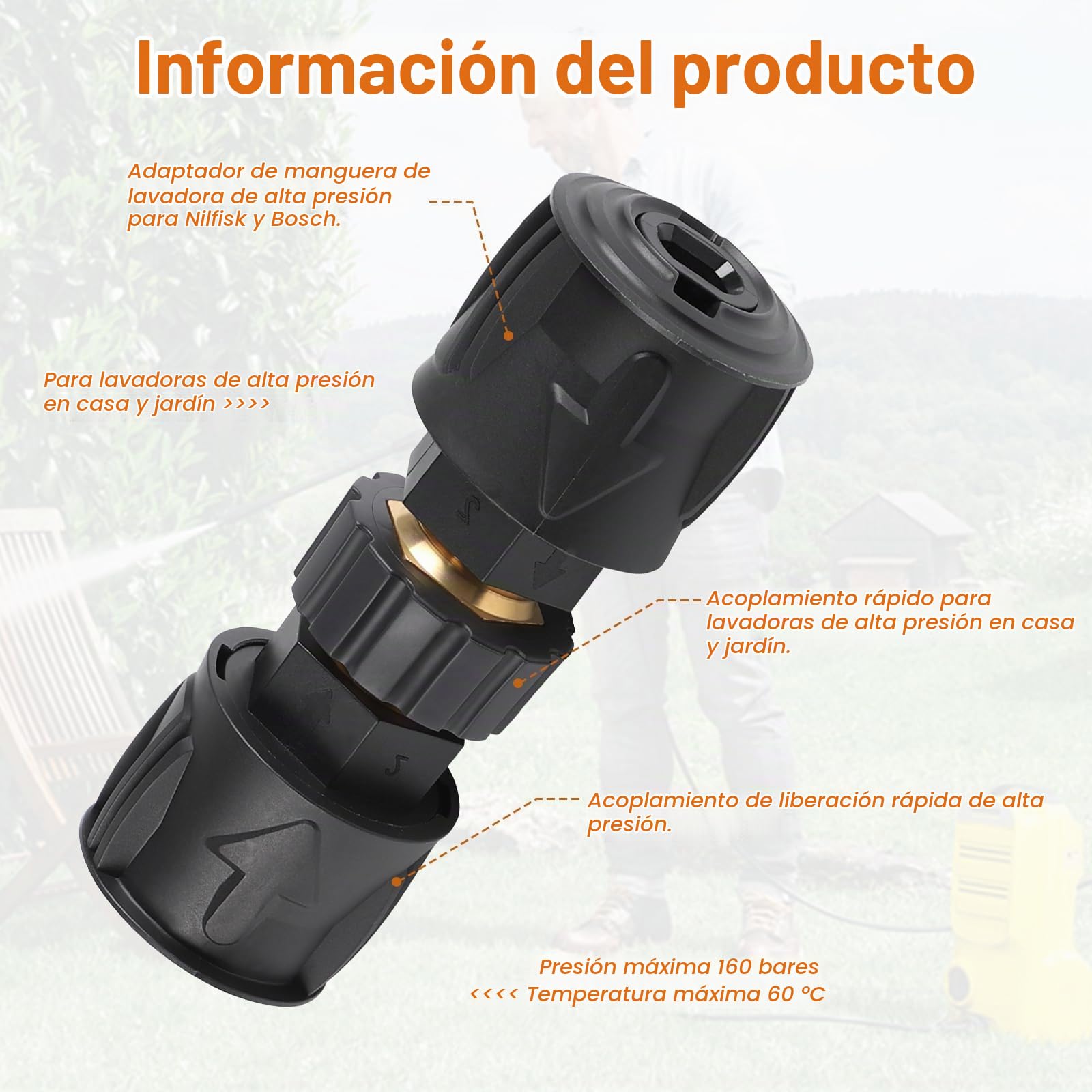 LALAGO Juego de adaptadores para limpiadores de alta presión, M22 x 1,5, diámetro del orificio 14 mm, Acoplamiento rápido para limpiadores de alta presión Kärcher