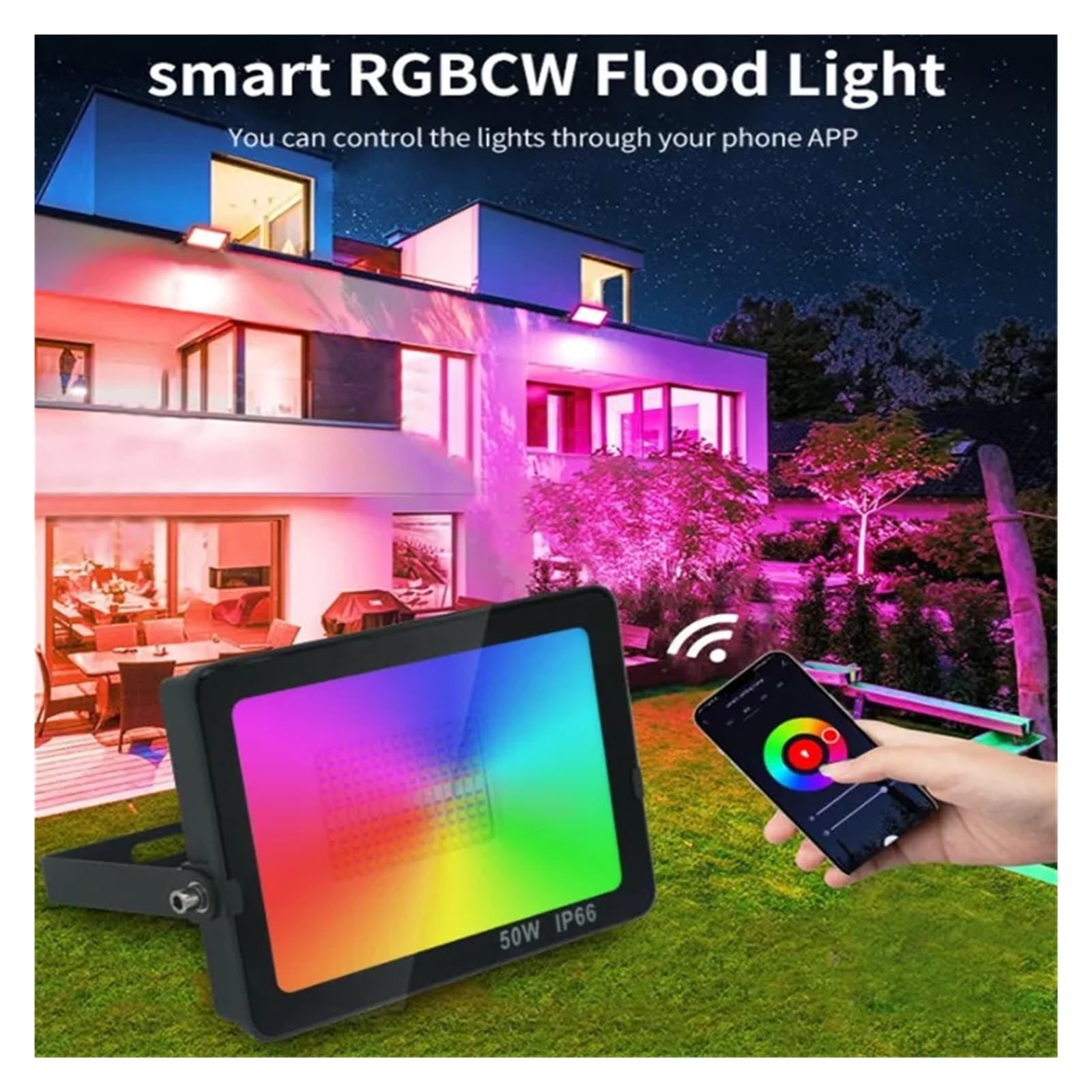 Reflector LED Inteligente Tuya RGB De 30W Y 50W For Exteriores, Reflector LED Impermeable For Jardín, Iluminación De Paisajismo, Control Focos LED(2 PCS,50W)