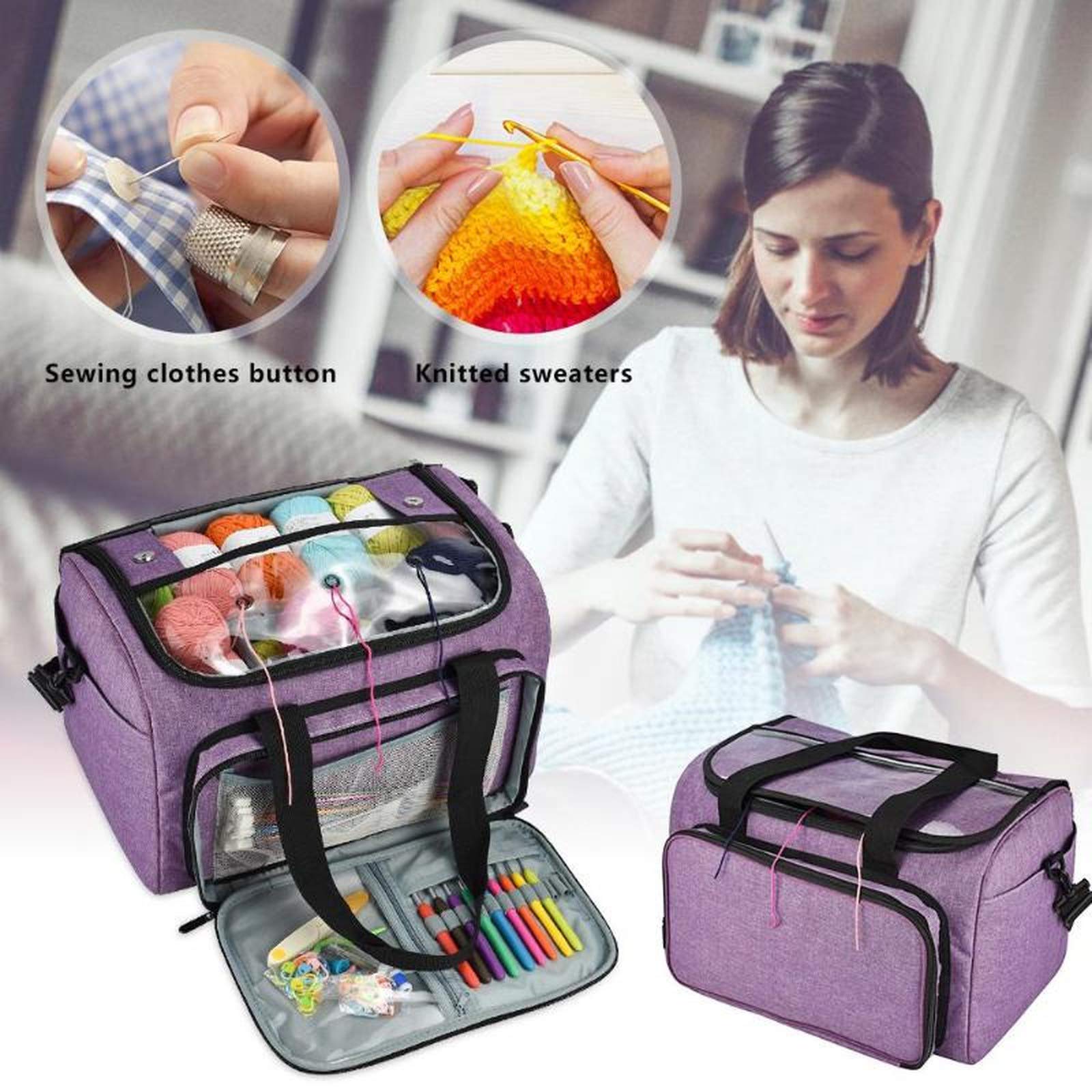 Accesorios para tejer, agujas de tejer, bolsa de almacenamiento, ganchos de ganchillo, bolsa de almacenamiento de hilo de ganchillo, bolsa organizadora de ganchos de ganchillo (C morado)