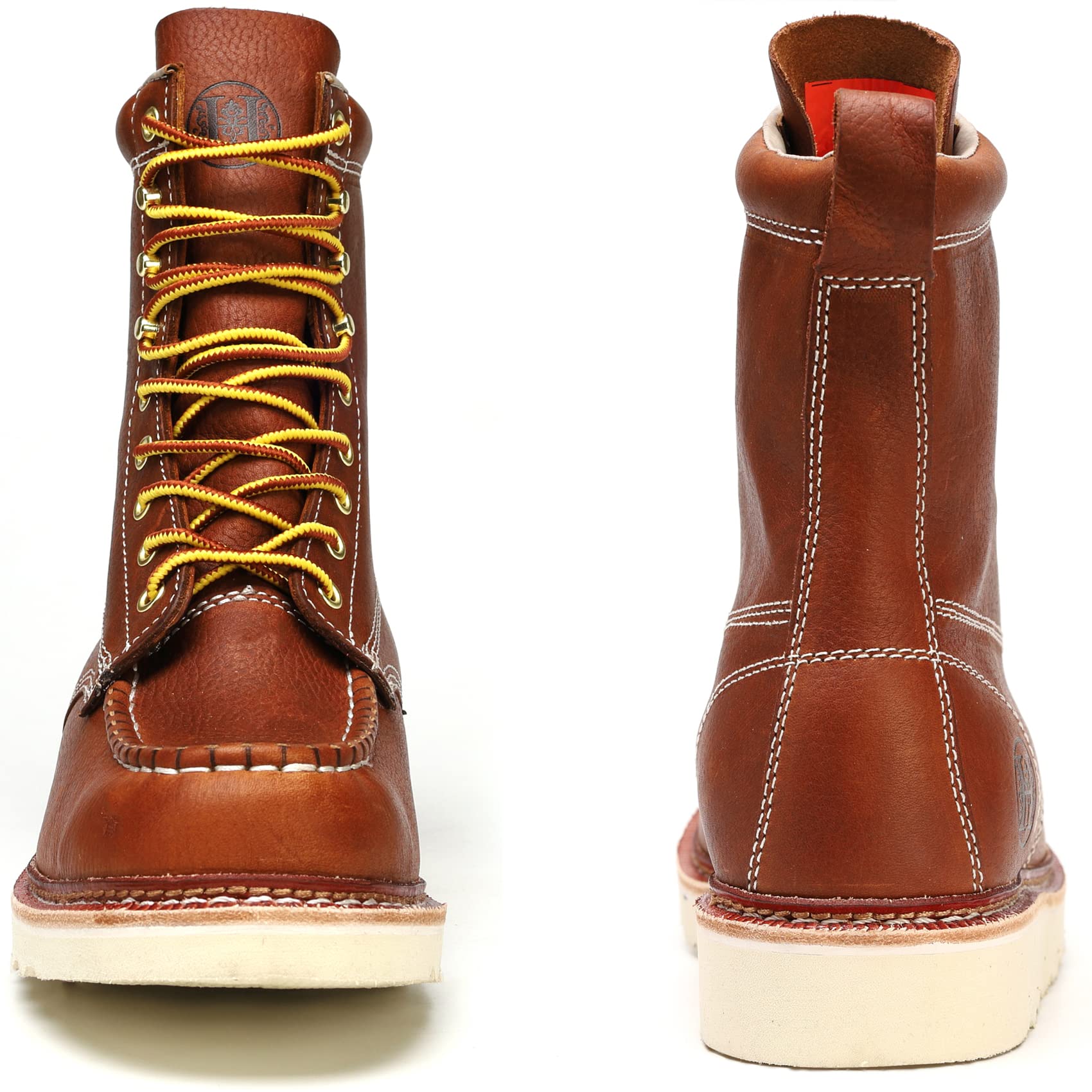 HANDMEN Stylish Classic 8" Mens Work Boots - Soft Toe, Leather Durable Breathable Moc Toe Work Boot with Non-Slip Oil-Proof Wedge Outsole (HDM808 EE, 13)