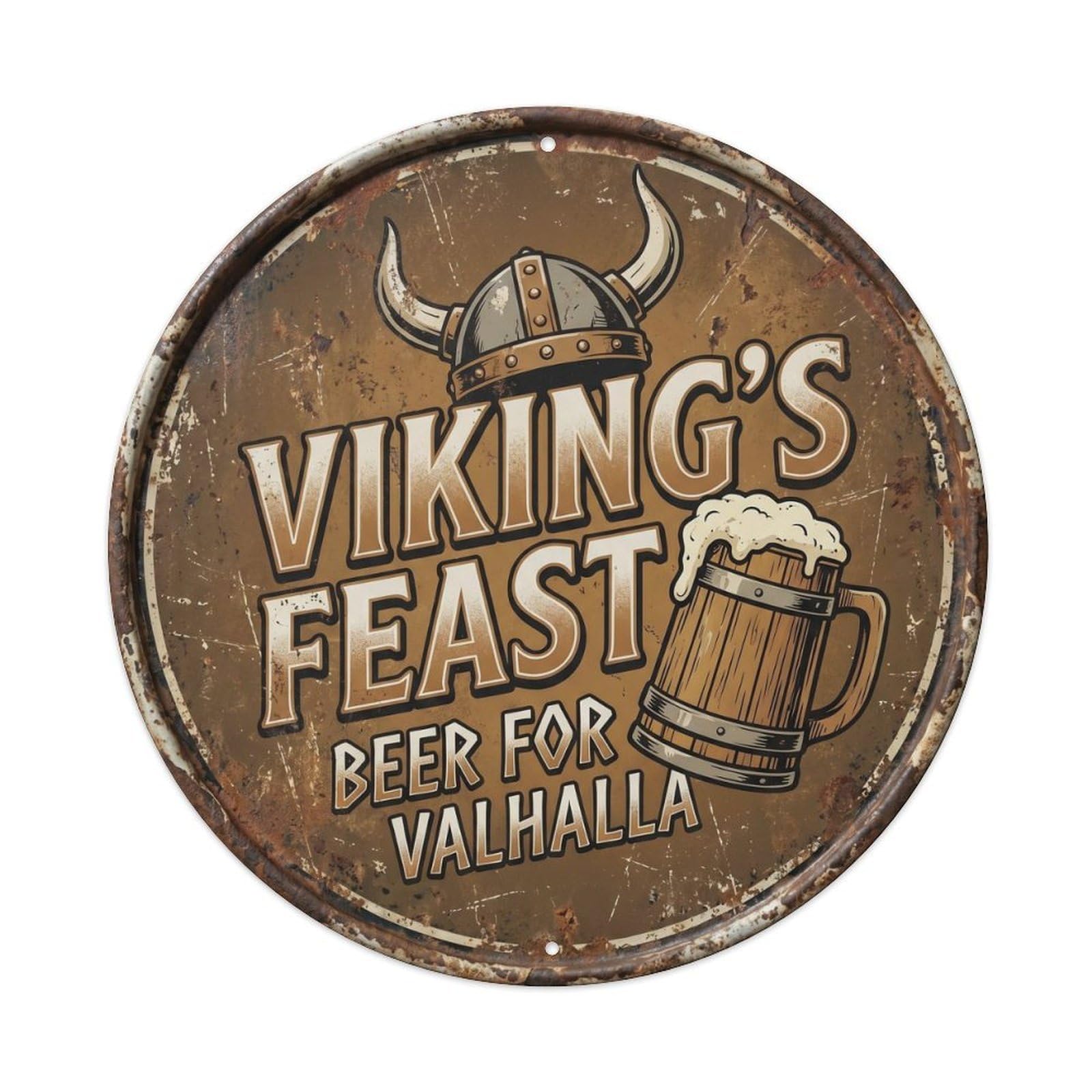 Retro Bar Style Viking Warrior Lounge Beer 1 Metal Tin Sign Plaque Wall Decor for Cafe, Club, Garden Round Metal Poster 8x8Inch