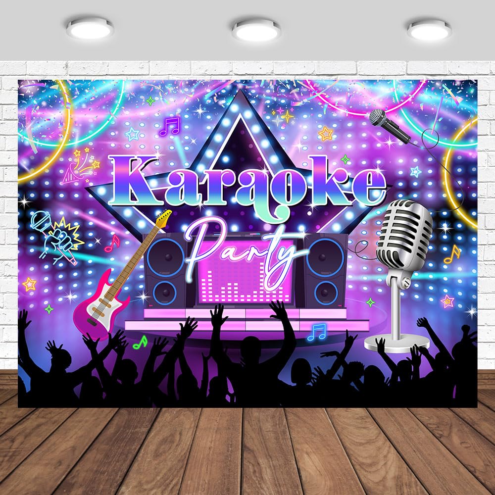 Tcoyodw Karaoke Party Backdrop 7x5ft Electric Large Rock Star Music Theme Singing Speaker Guitar Band Disco Party Decorations Photography Background