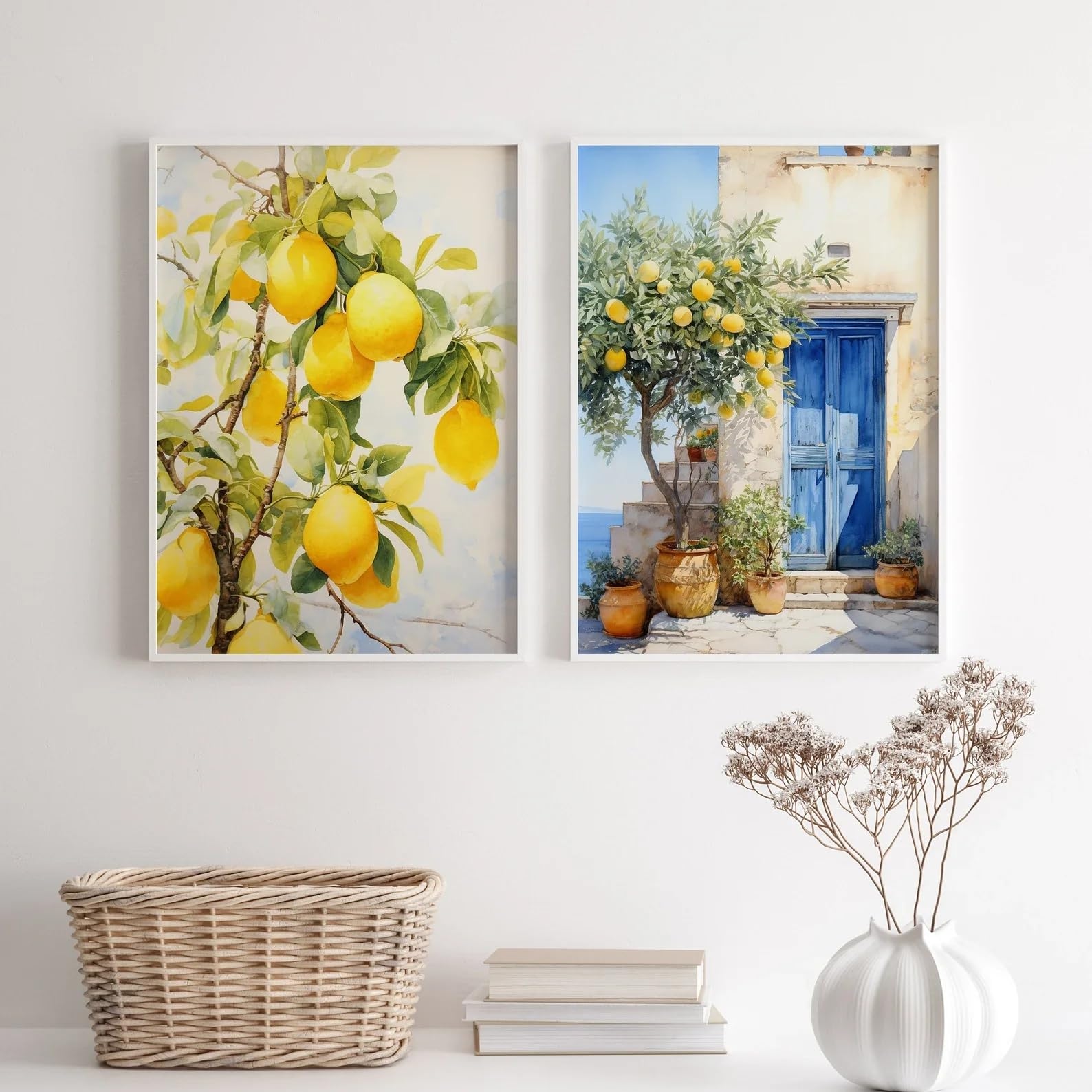 GOSRD Canvas Paintings Mediterranean Wall Art Lemon Prints Poster Greece Decor For Room Home(60x85cm-2Pcs)