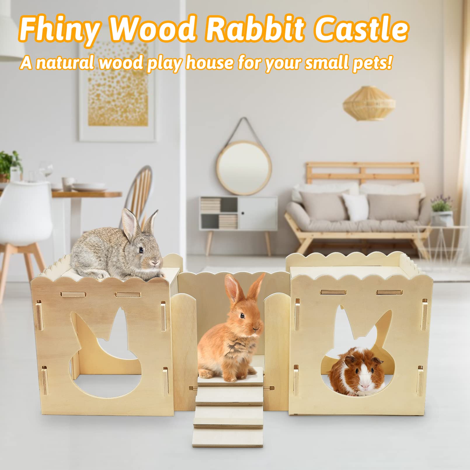 Rabbit Toys Rabbit Hideout Castle, Wooden Bunny House Spacious