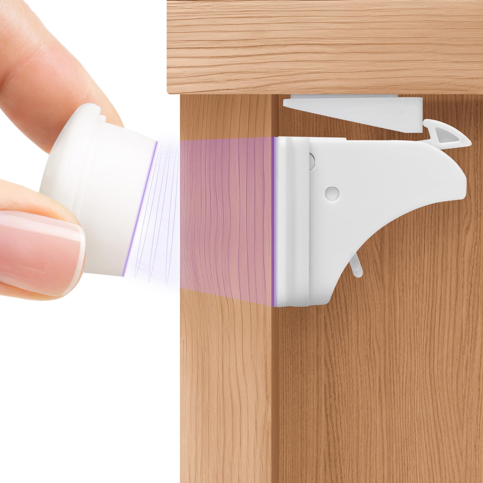 WunderHippo Magnetic Child Lock 20 Locks + 4 Keys - Invisible Magnetic Closure - Cabinet Lock & Drawer Lock No Drilling - White