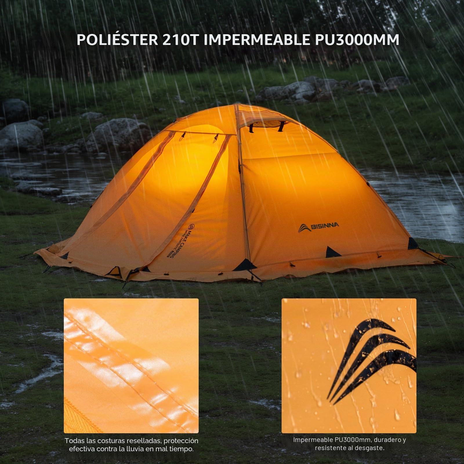 BISINNA Tienda de campaña para 4 Estaciones para mochileros, Tiendas de campaña de Invierno para 2 Personas, Tiendas de campaña Ligeras para Clima frío, Impermeable, Doble Capa, para Todas Las