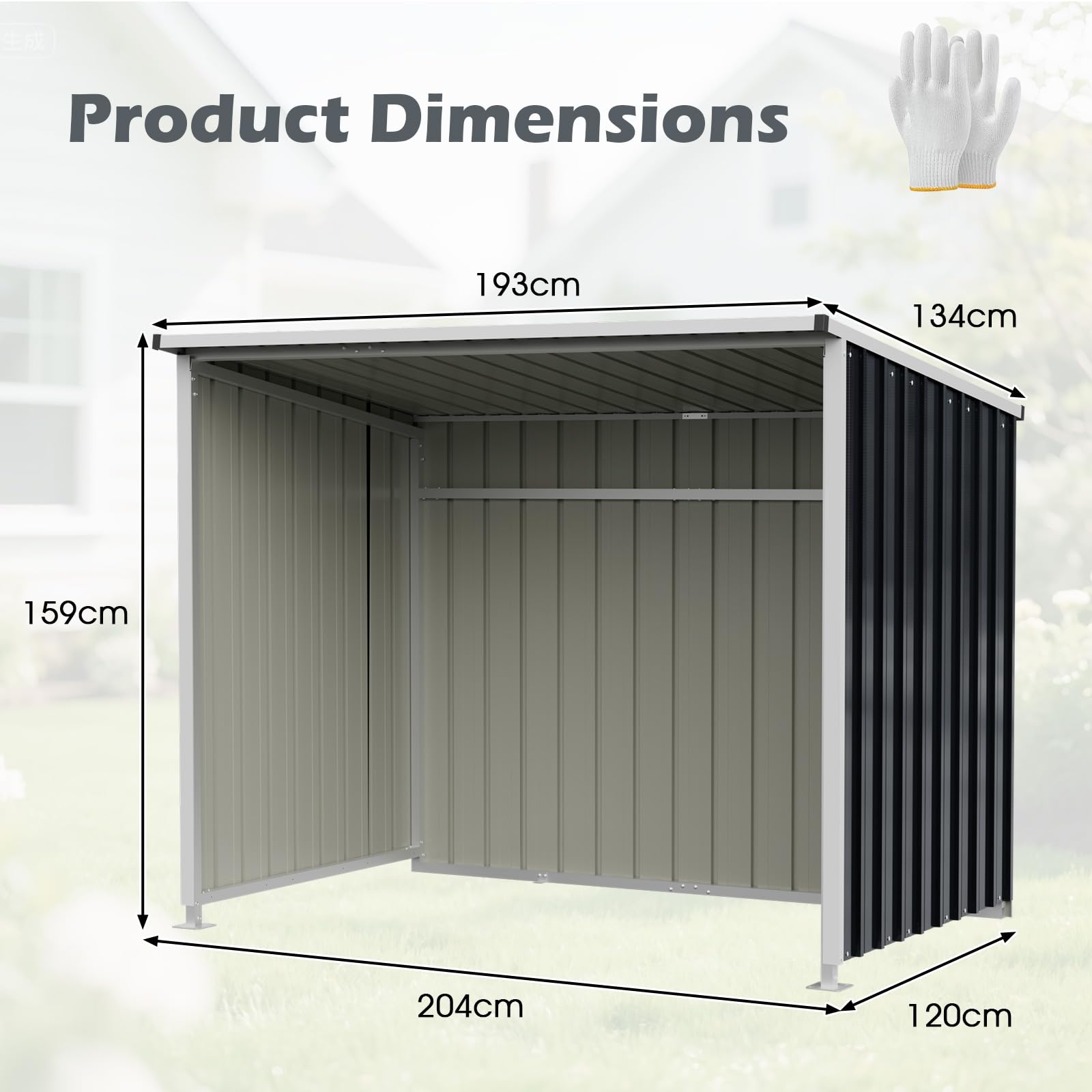 COSTWAY Metalowa szopa na narzędzia 2,5 m², 204 x 120 x 159 cm