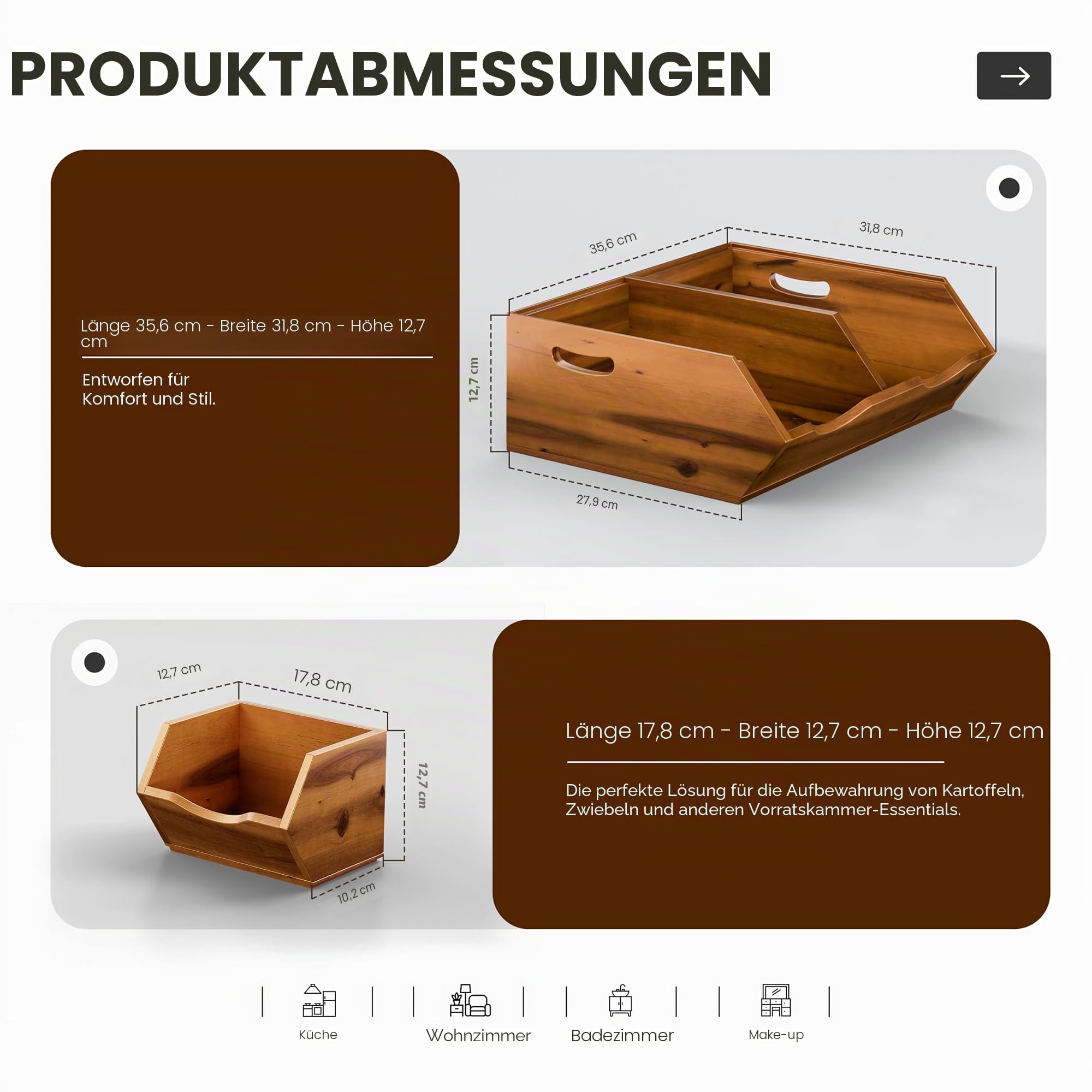 HOLANA Aufbewahrungskörbe für Zwiebeln und Kartoffeln – Akazienholz Speisekammerkörbe Organisation und Aufbewahrung – Stapelbare Holzkörbe für Brot, Obst, Gemüse – Zwiebelkorb für Küchentheke (f