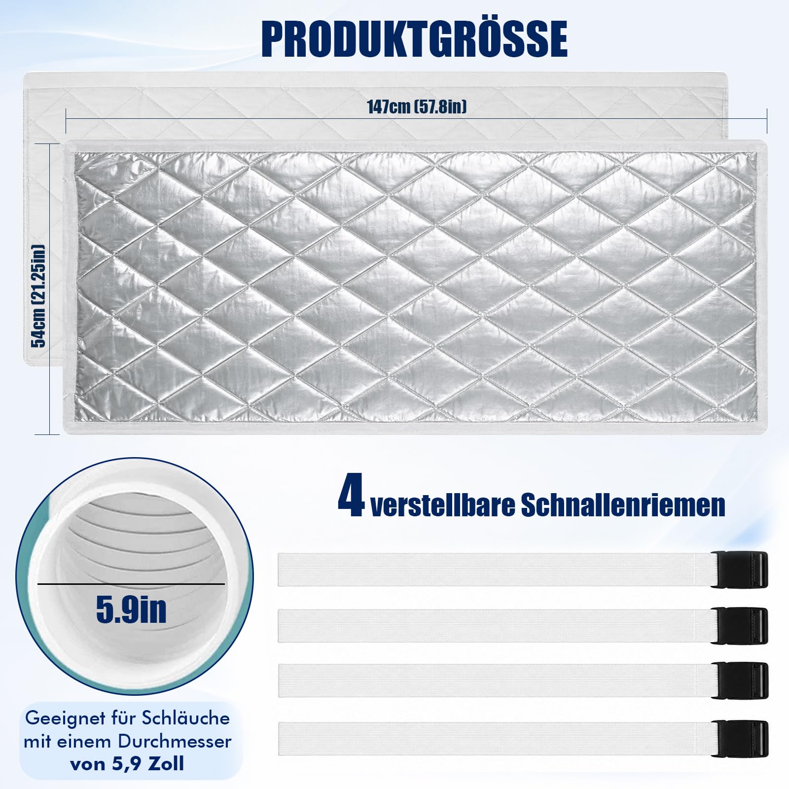 TUT Housse de protection pour climatiseurs portables avec cordon de serrage et 4 sangles de fixation réglables, 150 x 50 cm, isolation pour climatiseur