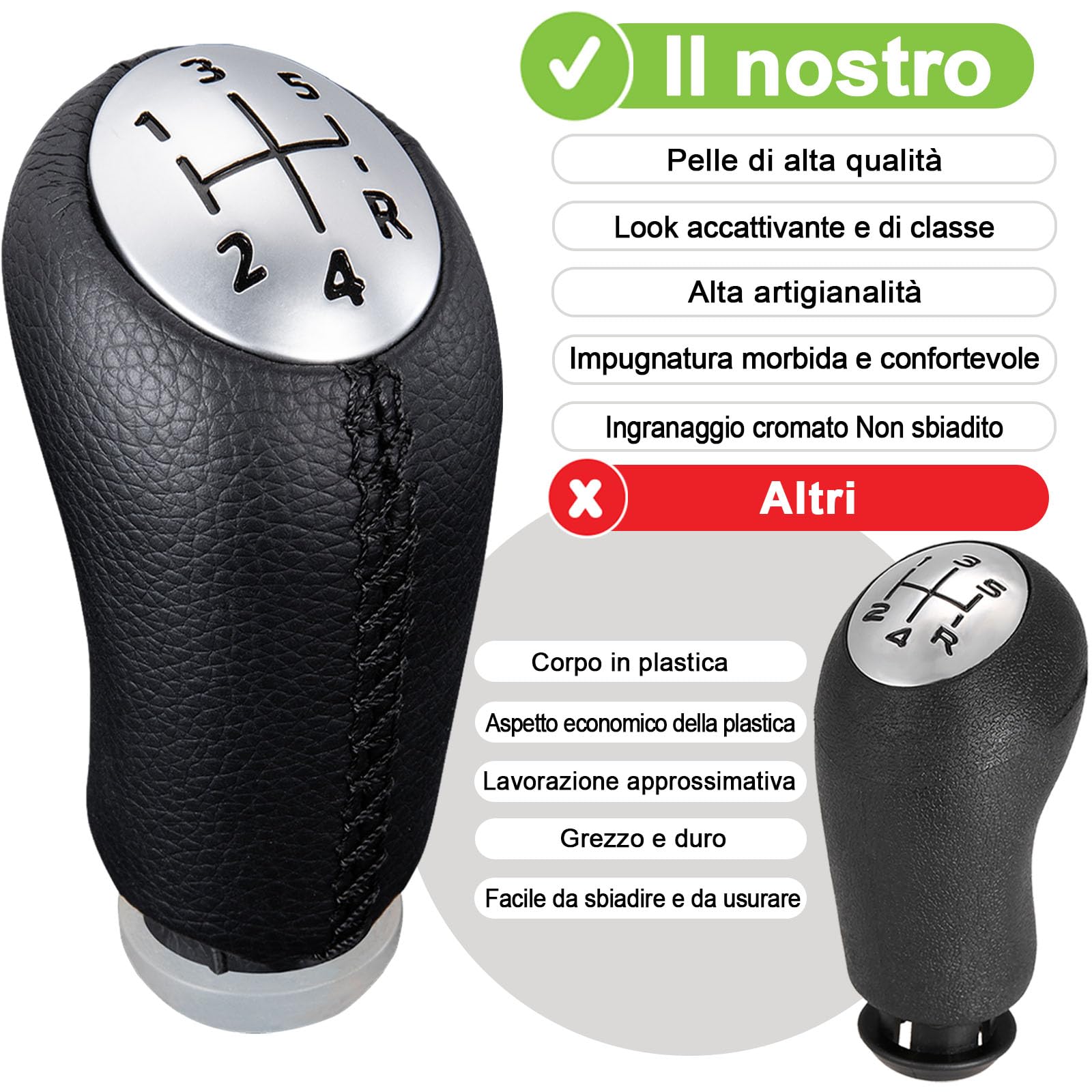 Spurtar Manuale 5 Marce Leva Pomello Cambio in Pelle per Renault Clio 3 III 2005-09, Clio 4 2012-19, Megane 2 Laguna 2003-09, Modus 2005-2010, Twingo 2, Dacia Duster Nero con Adattatore