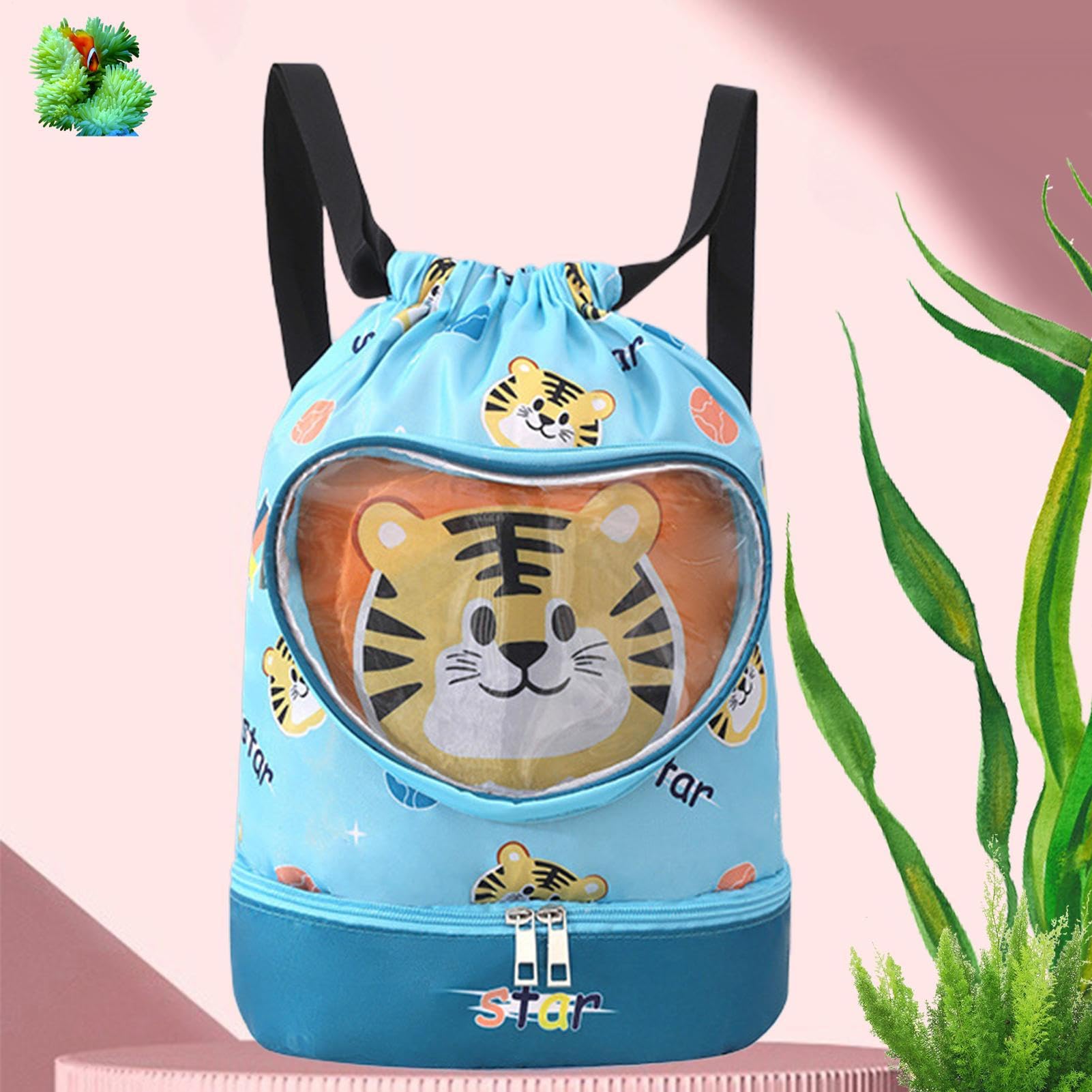 Mochila Impermeable para Niños Bolsa de Natación Compartimento Seco/Húmedo Ligera Cordón Playa Piscina Viajes