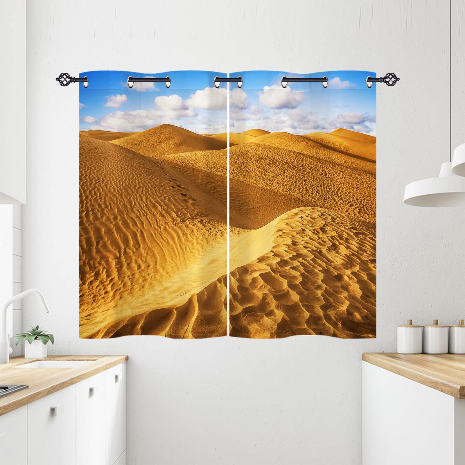 ANHOPE Desert Curtains Eyelet 80% Blackout Room Darkening Curtains with Nature Scenery Yellow Sand Scene Print Pattern Light Blocking Window Drapes for Bedroom Living Room 28 x 54 Inch Drop 2 Panels โ image 1