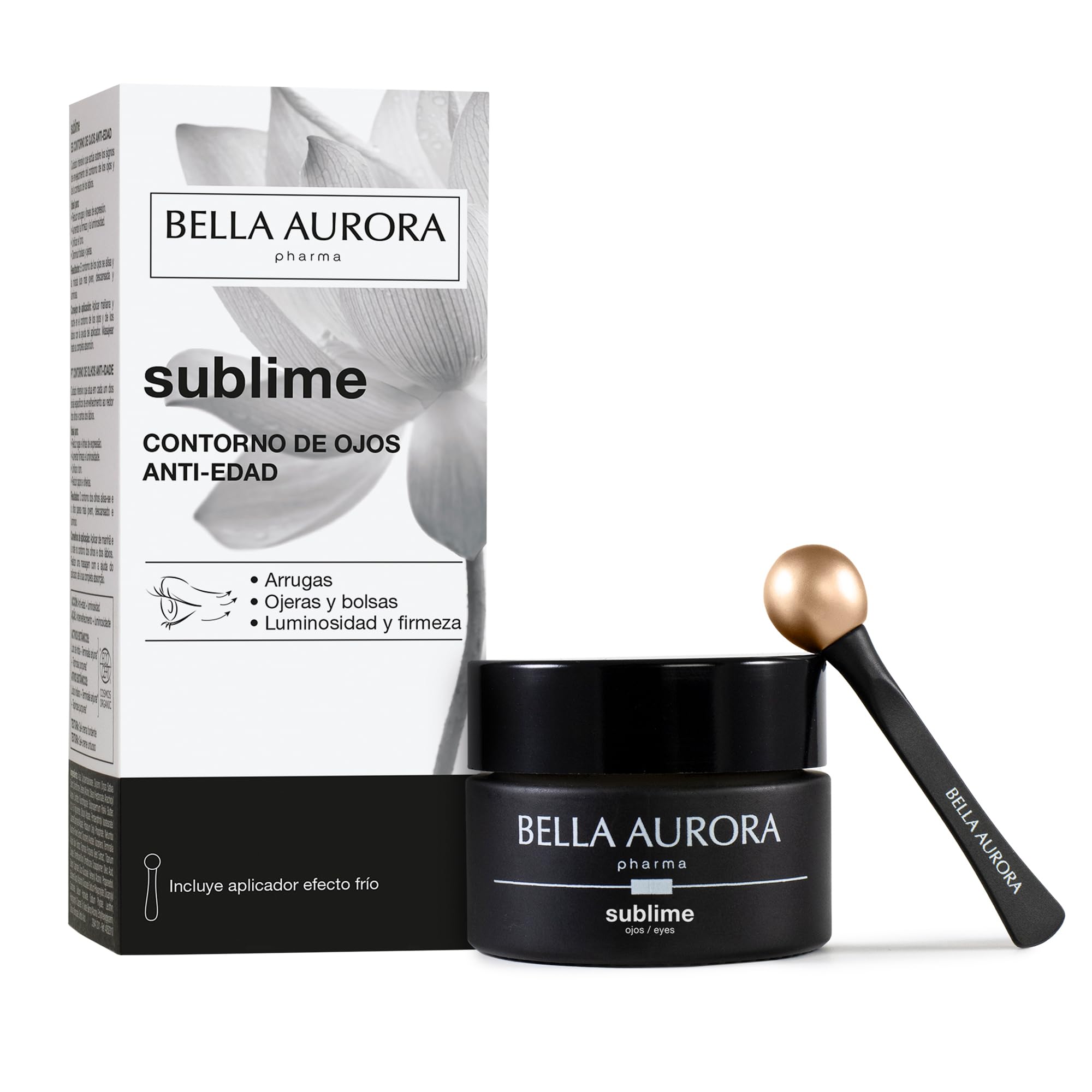 BELLA AURORA - Sublime Contorno de Ojos Antiedad 15 ml, para Mujeres de 40 y 50 Años, Cuidado Intensivo, para Arrugas, Ojeras, Bolsas y Manchas Oscuras, con Aplicador Efecto Frío, Hidrata e Ilumina