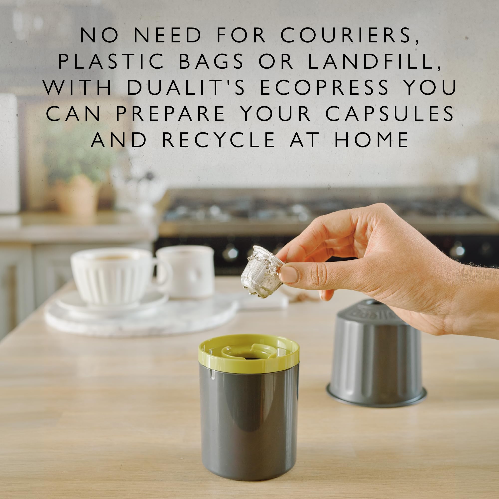 DUALIT EcoPress – Reciclaje cápsulas de café – Reciclador de cápsulas de aluminio – Herramienta Premium Ecológica Compatible con Cápsulas Nespresso y Café Molido