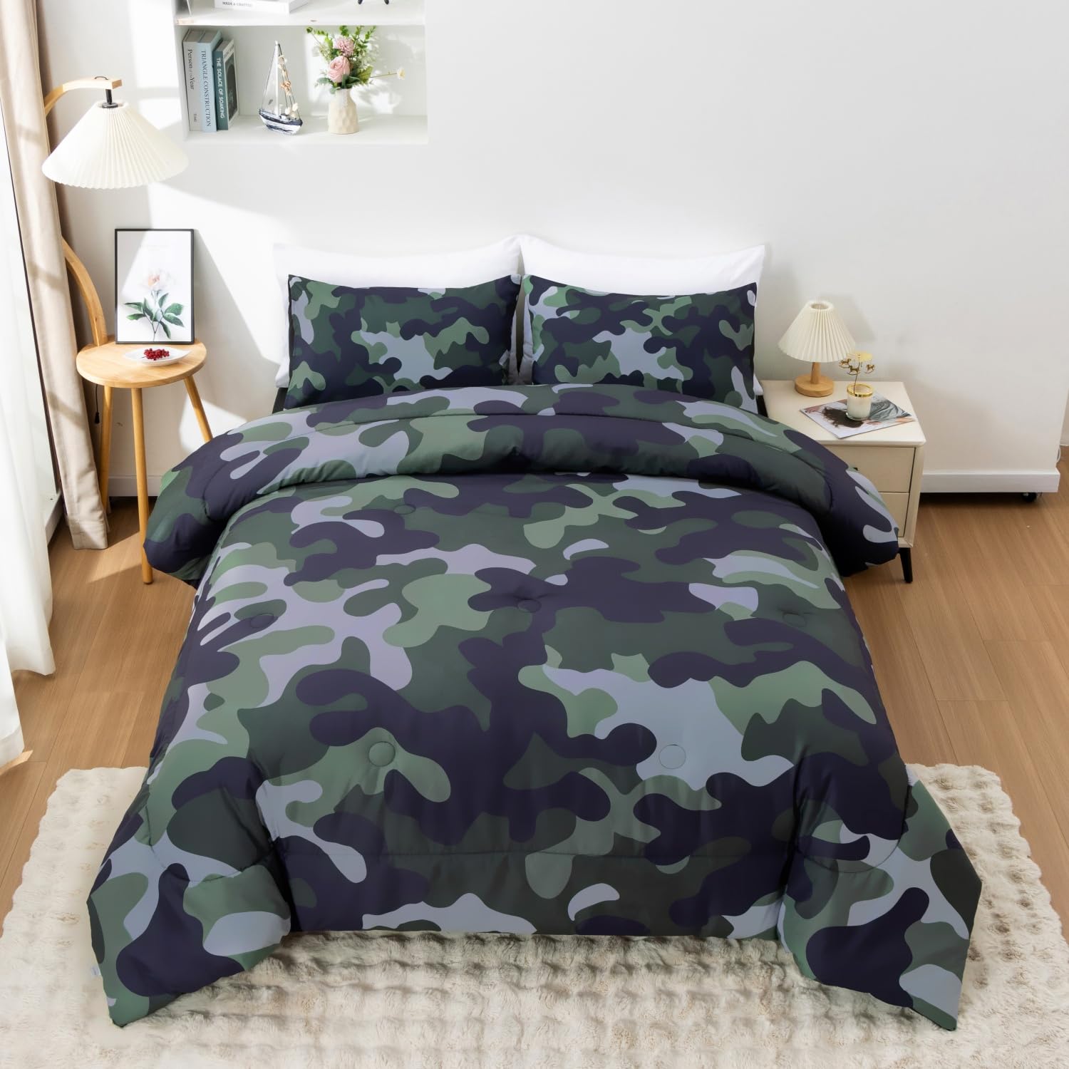 Meeting Story Camouflage Bedding Set, Colorful Pattern Style Comforter Set, 3 PCS One Comforter Two Pillowcases in One Bag, All Season Bedspread for