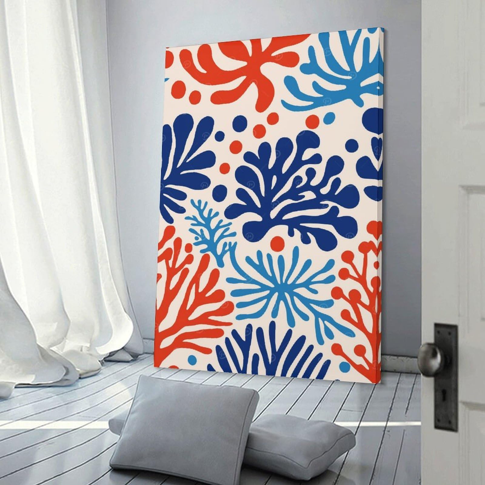 Junmoney Canvas Wall Picture Blue Red Coral Reef, 20x30inch(50x75cm), for Front Hall, Corridor Or Welcome Spaces, Decorative Wall Art for Narrow Spaces