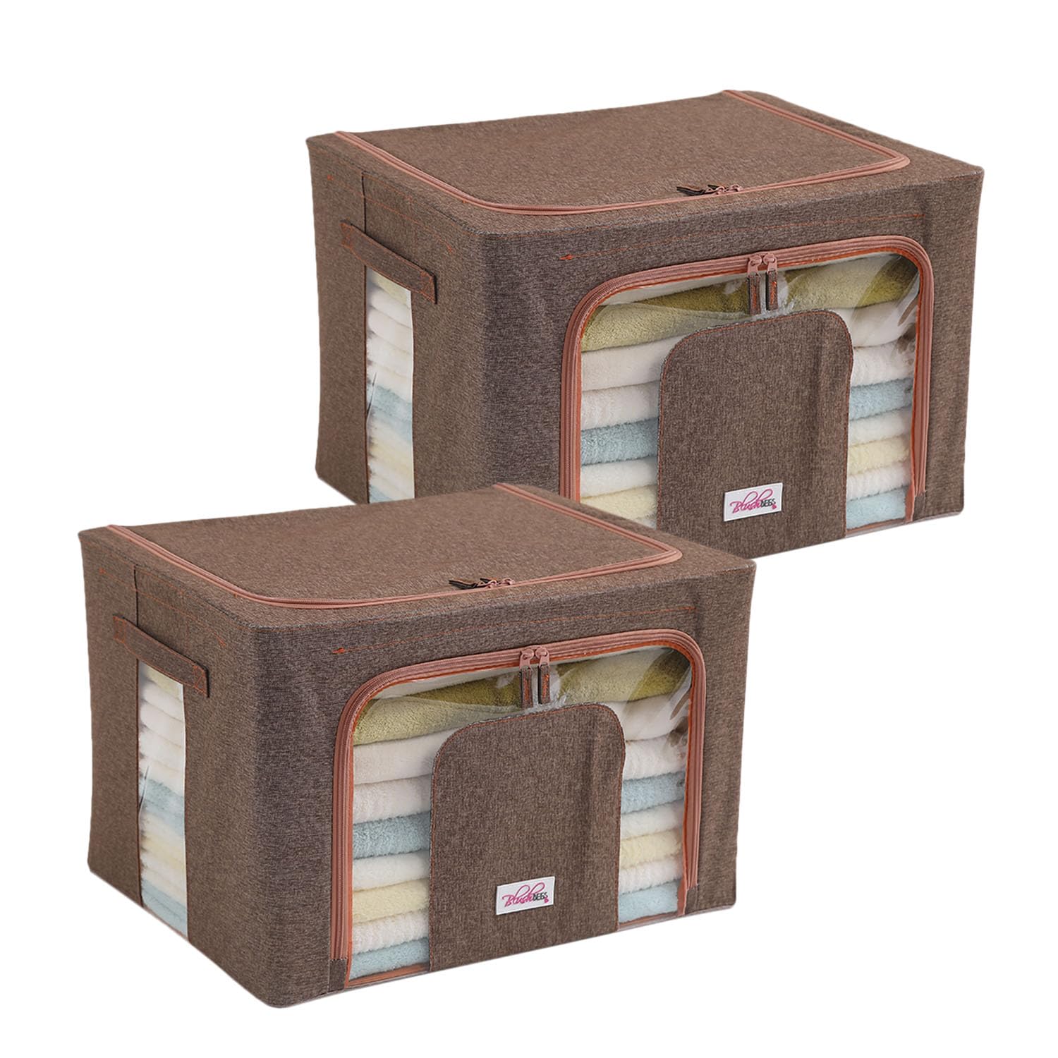 BlushBees Living Box - Wardrobe Organizer, Cloth Storage Bags with Zip - 66 Litre, Pack of 2, English Brown (AR-1305)