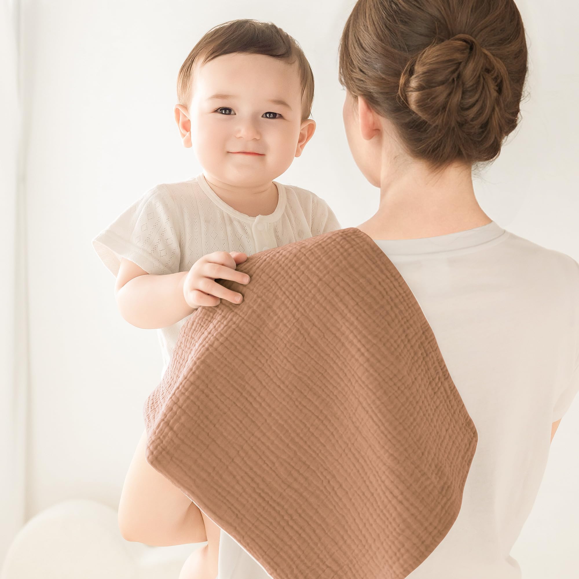 Susurration Bambino in Mussola Per Neonati, 5 Pezzi, Set 60x60CM, Super Morbido Assorbente in Mussola A Grana Per Neonati, Unisex, Per Bambine E Ragazzi (marrone)