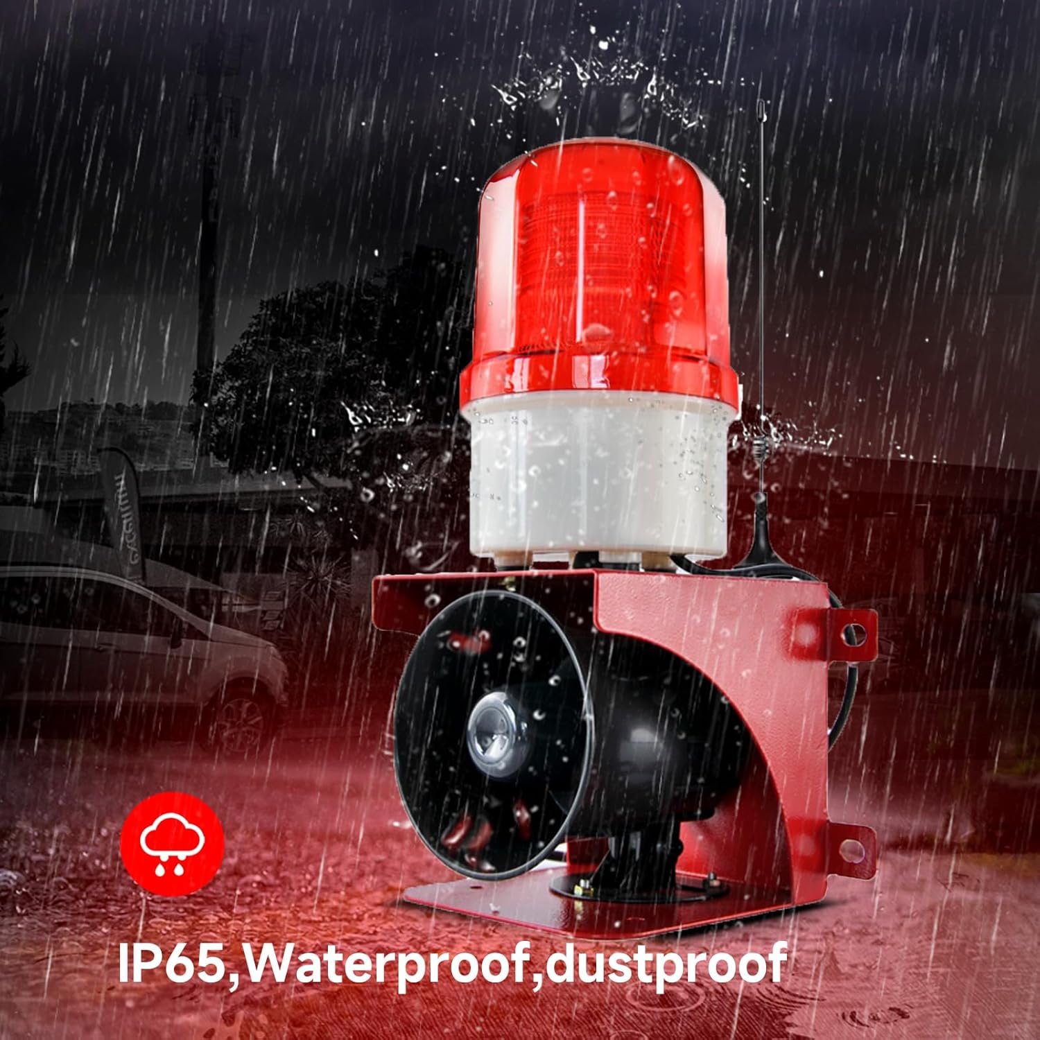 Wireless Remote Control Alarm Siren, 110dB Siren with LED Strobe Light, 1.24 Mile Range, Waterproof Industrial Security Outdoor Siren Light AC110-120V