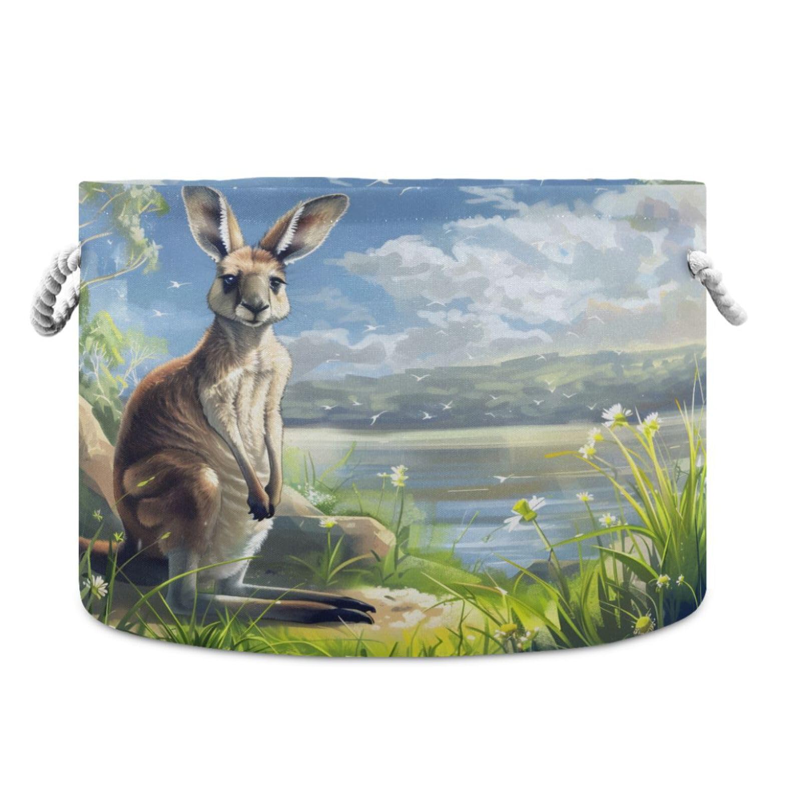 Large Storage Basket Kangaroo and Grass Storage Box Organizer Bins with Handles Laundry Hamper Basket for Home Decor