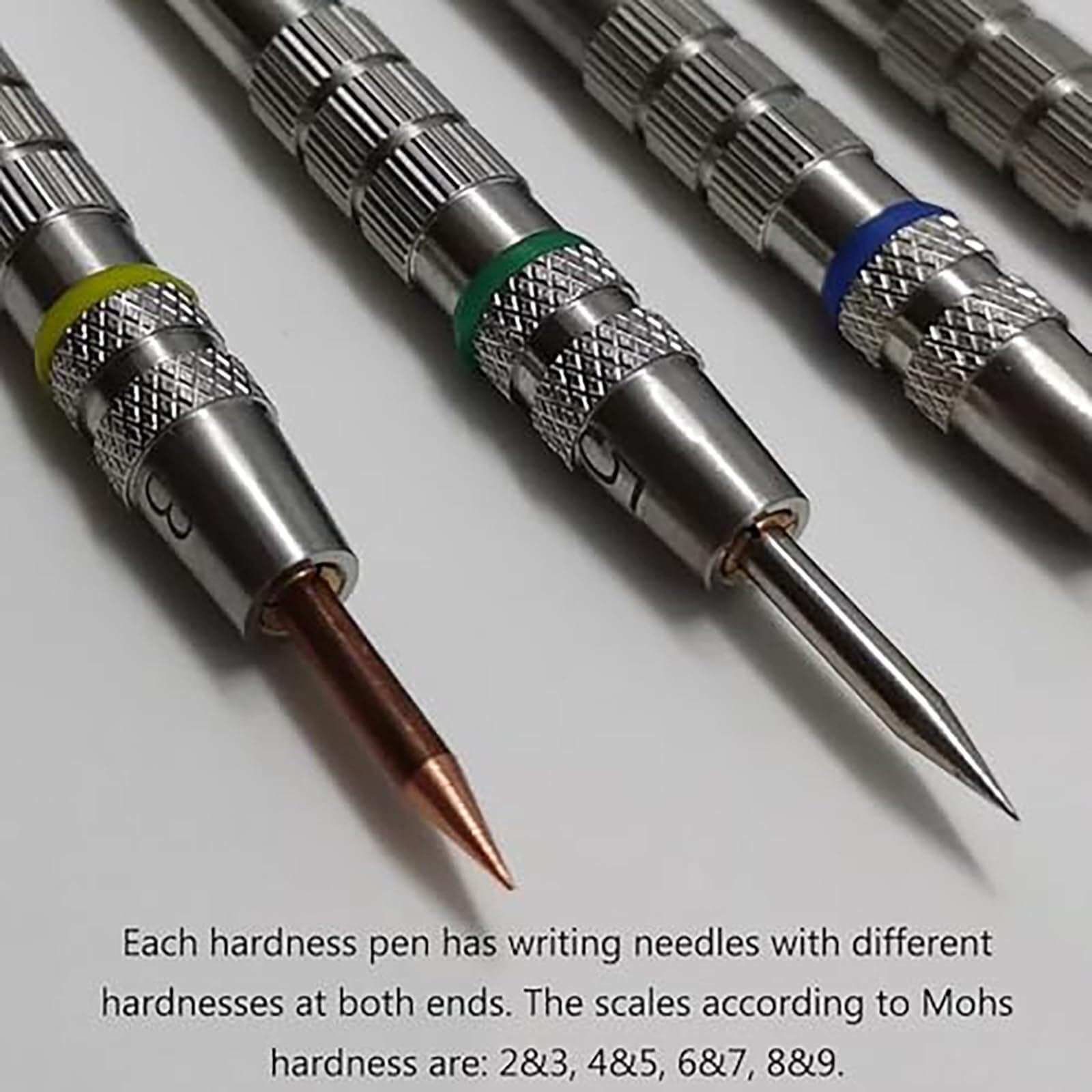 Kit de test de dureté Mohs - Paquet de 4 pics en acier inoxydable avec boîte de rangement, aiguille de notation à double extrémité avec différents niveaux de dureté, for les tests minéraux