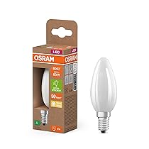 Osram Energy Class nella classica forma mini candela, 3,8 W ,  806 lm, EEK A, luce bianca calda (2700 K), CRI 80, realizzata in vetro satinato senza piombo, attacco E14, IP20, diametro 35 mm.