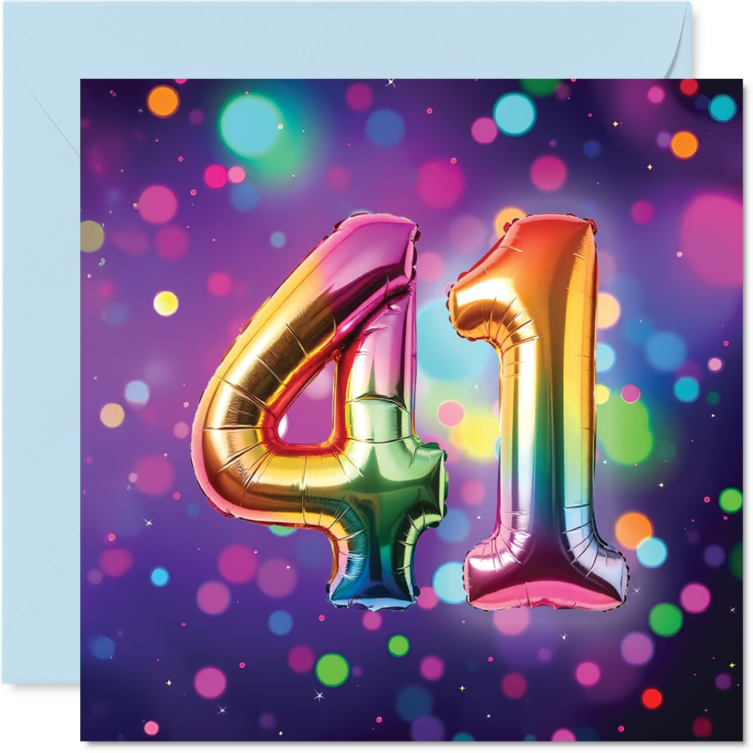 41st Birthday Cards for Women and Men, Rainbow Foil Balloon