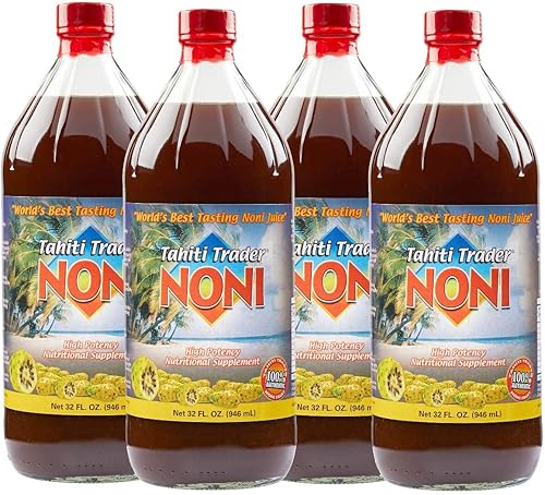 TAHITI TRADER 4 unidades Jugo original de alta potencia Noni Jugo de fruta Noni puro con arándano y frambuesa Jugo orgánico antioxidante