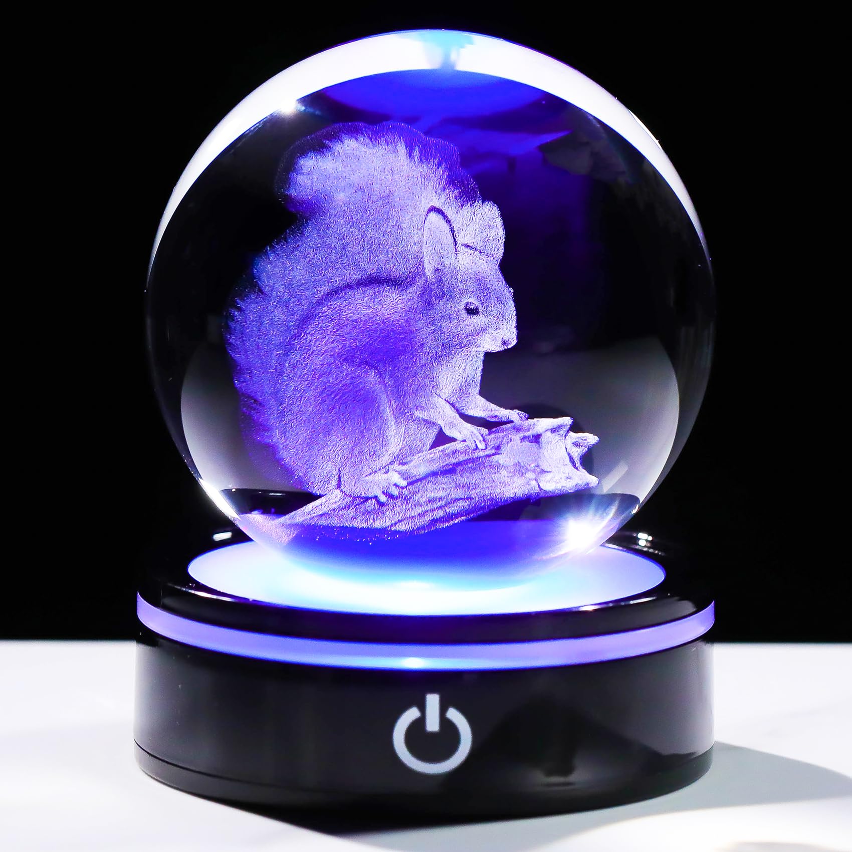 YWHL 3D Squirrel Figurine Crystal Ball With Colorful Light Base, Squirrel Gifts For Women And Men On Christmas Birthday, 3D Laser Engraved Ornament Glass Decorative Ball For Home Decor (80mm)